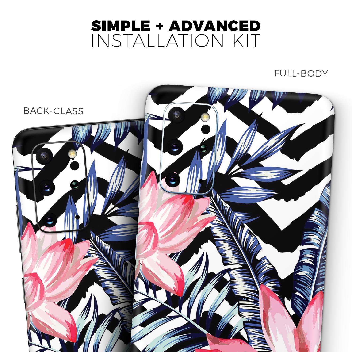 Vivid Tropical Chevron Floral Skin-Kit for Samsung Galaxy, showcasing vibrant colors and floral patterns on a sleek device.