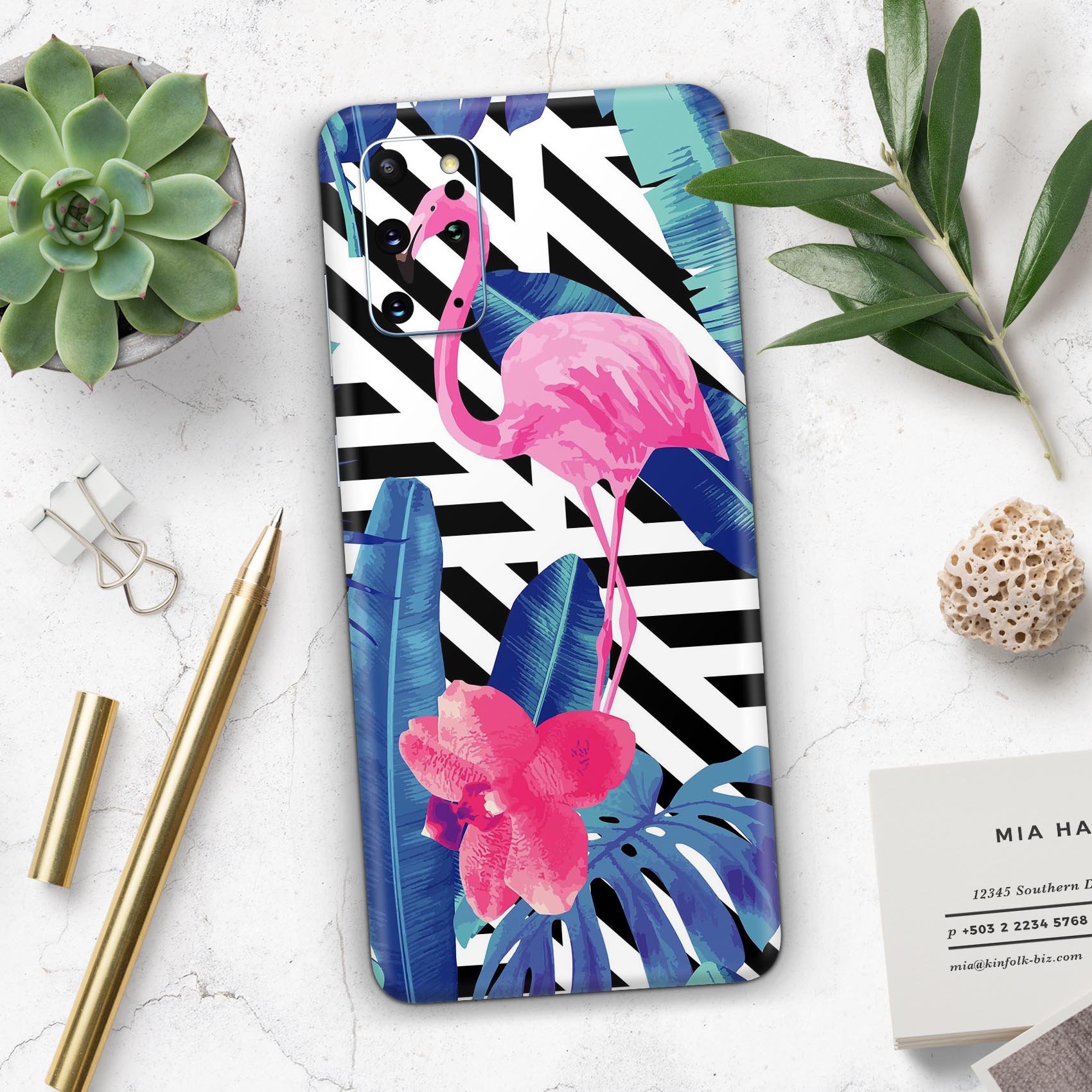 Vivid Tropical Chevron Floral Skin-Kit for Samsung Galaxy S20, showcasing vibrant colors and a stylish design.