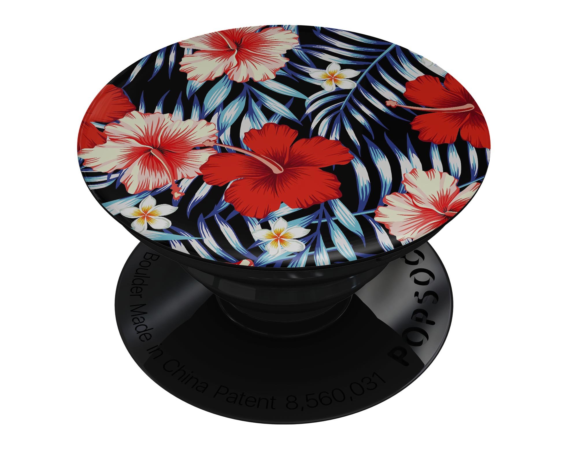 Vivid Tropical Red Floral Skin Kit for PopSockets featuring a vibrant floral design on a premium vinyl material.