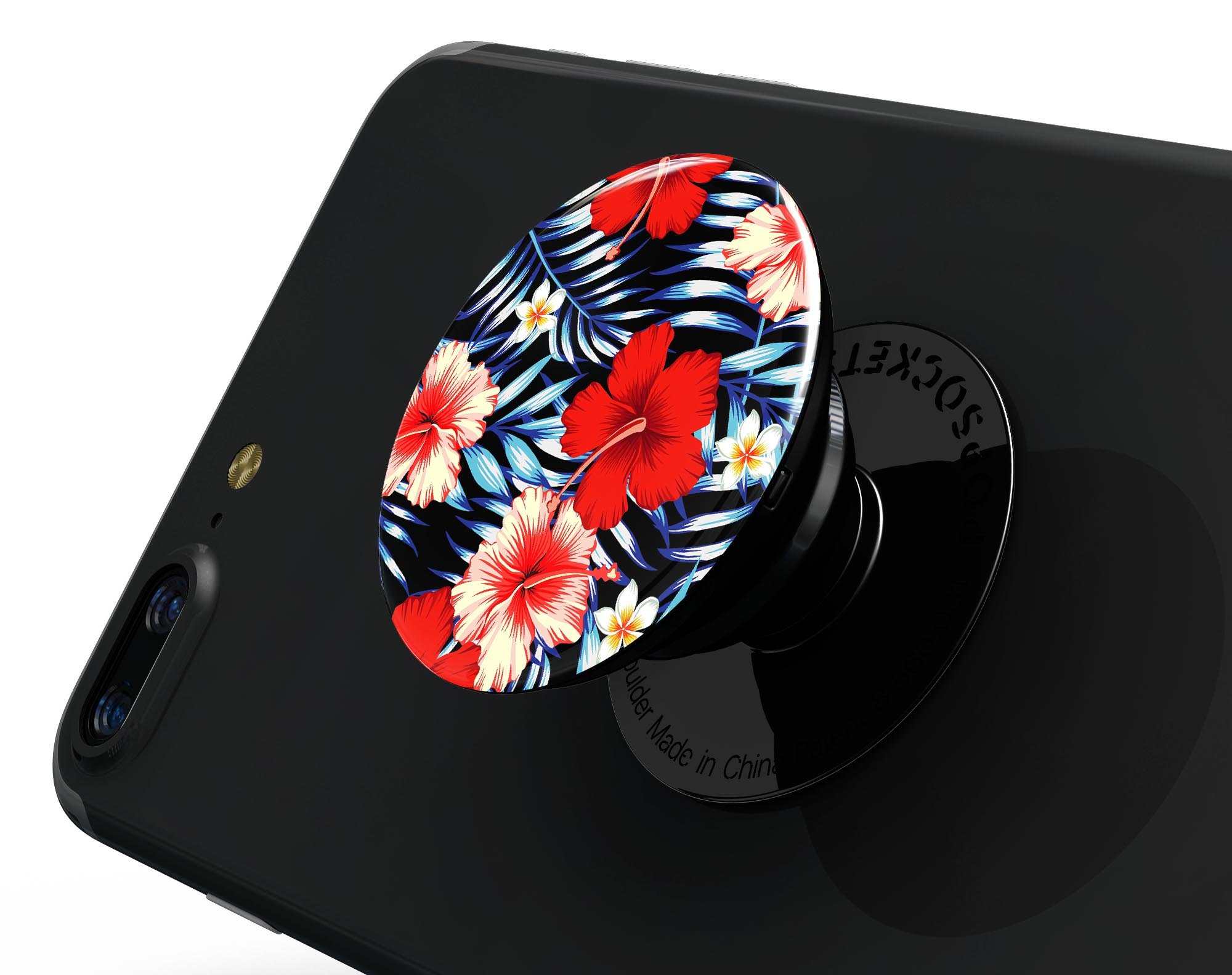 Vivid Tropical Red Floral Skin Kit for PopSockets featuring a vibrant floral design on a premium vinyl material.