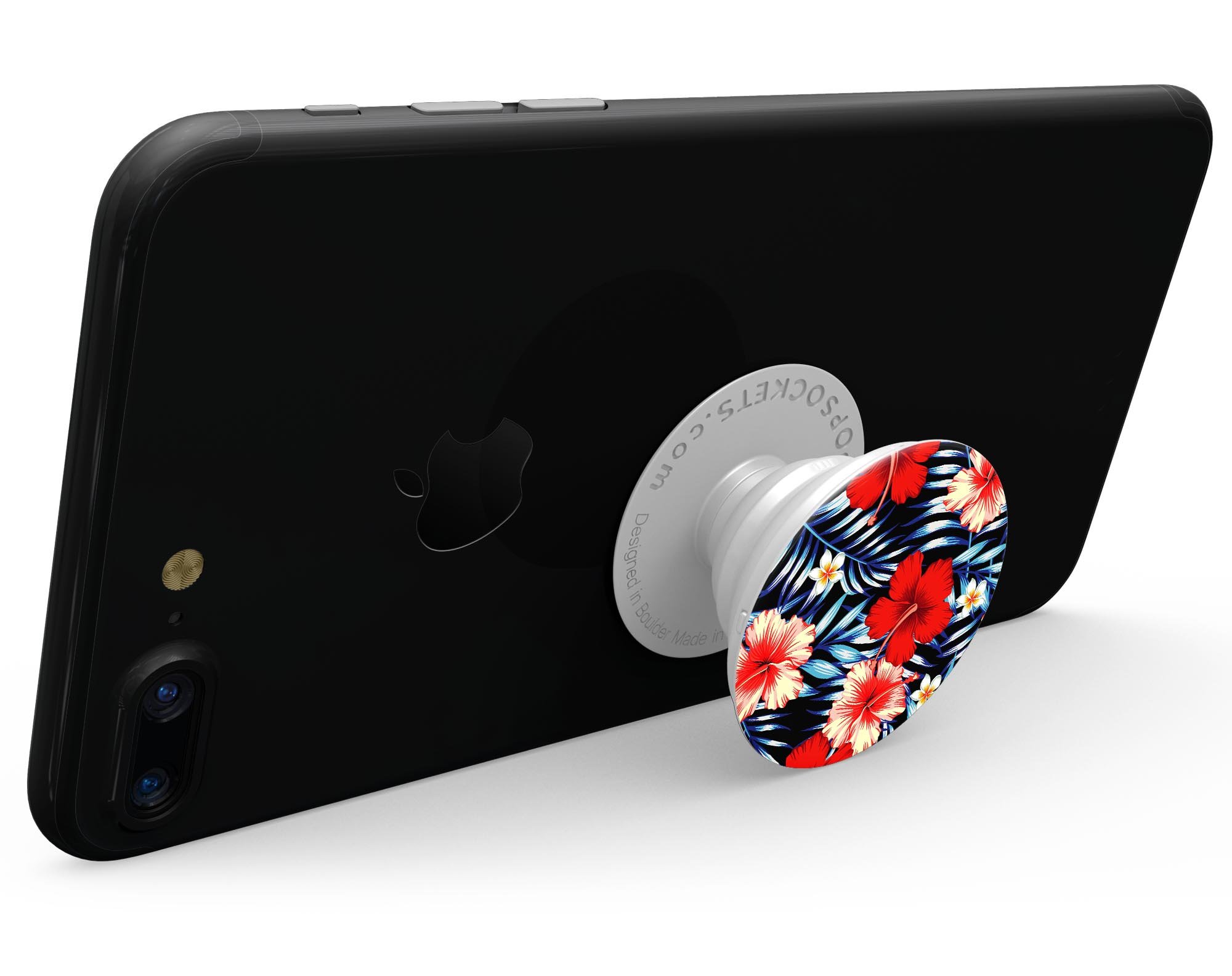Vivid Tropical Red Floral Skin Kit for PopSockets featuring a vibrant floral design on a premium vinyl material.