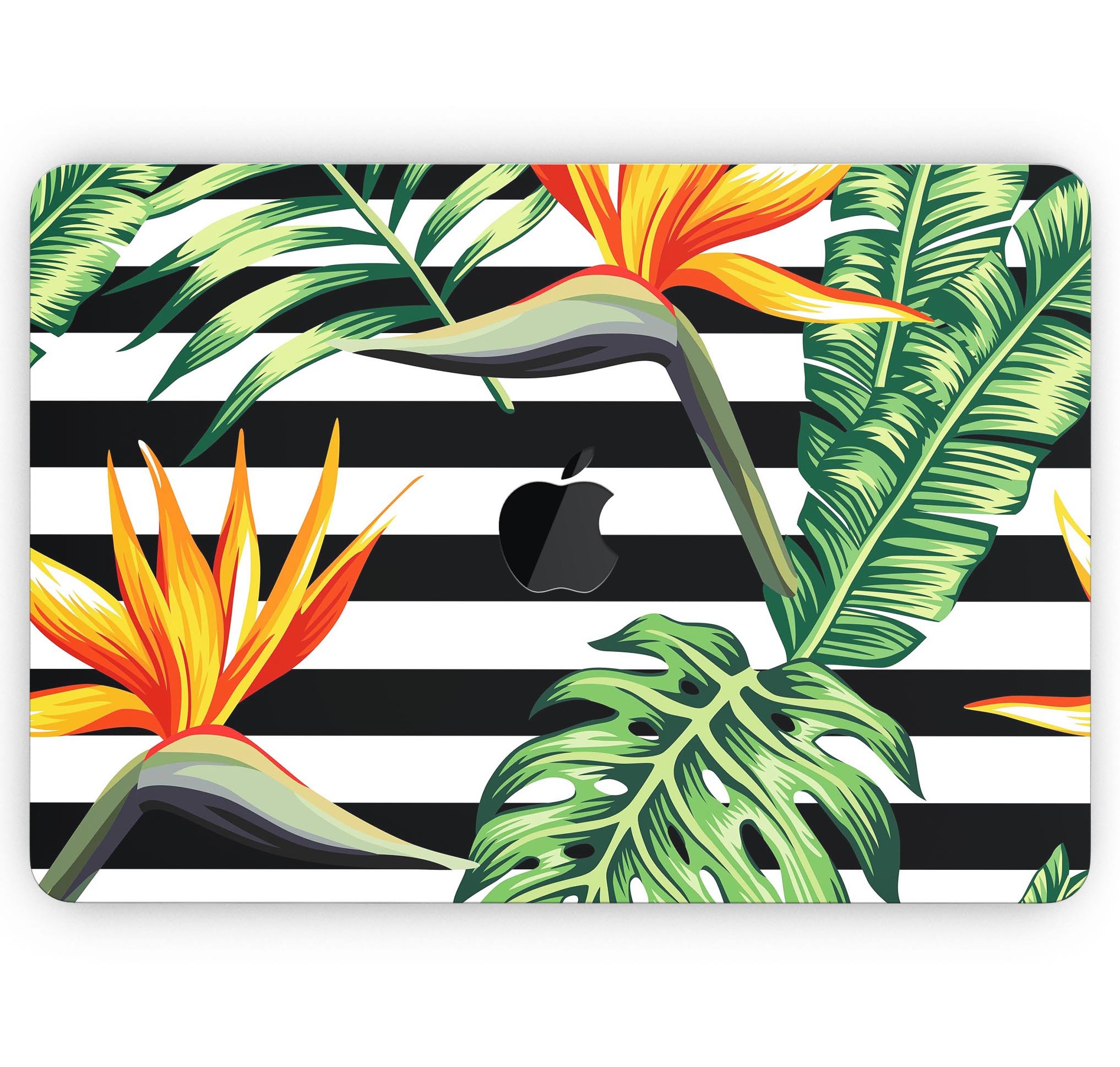 Vivid Tropical Stripe Floral skin decal wrap kit for MacBook, showcasing vibrant colors and a stylish design.
