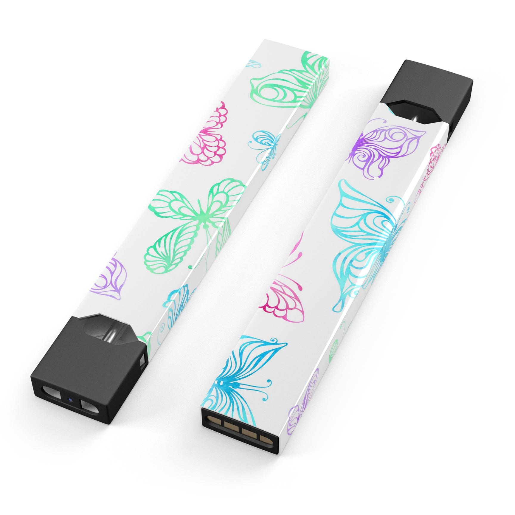 Vivid Vector Butterflies skin-wrap sticker designed for JUUL vaping device, showcasing vibrant butterfly graphics and premium vinyl material.