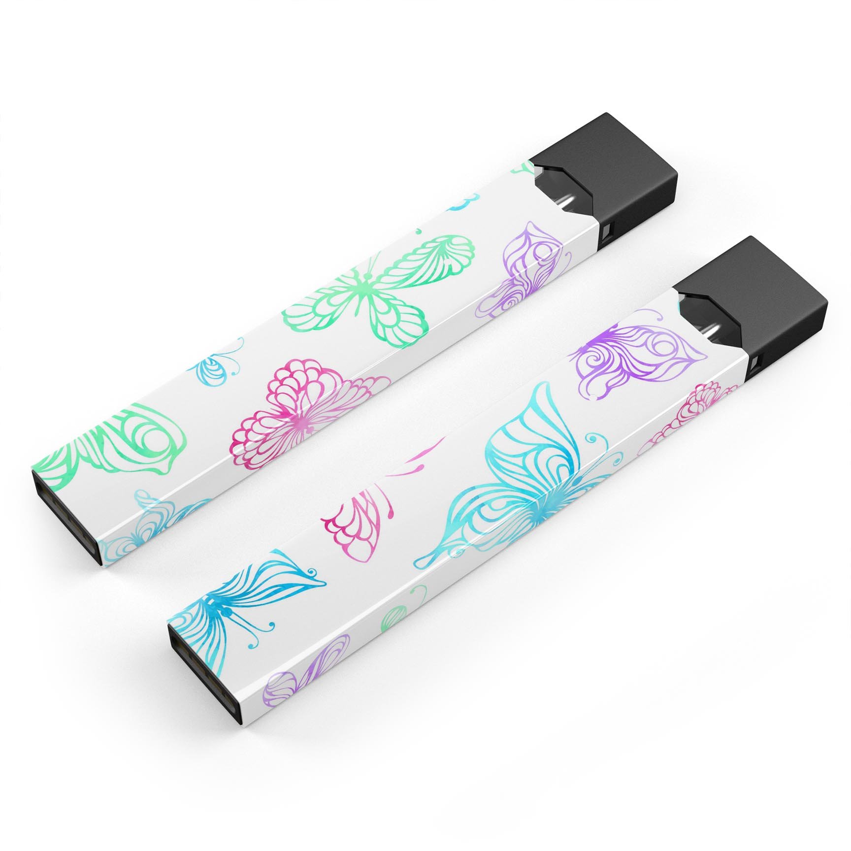 Vivid Vector Butterflies skin-wrap sticker designed for JUUL vaping device, showcasing vibrant butterfly graphics and premium vinyl material.