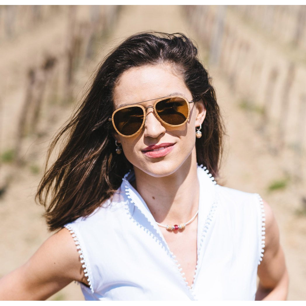 Waidzeit Malt Whisky Sunglasses made from original whisky barrels, featuring a bronze frame and polarized lenses.