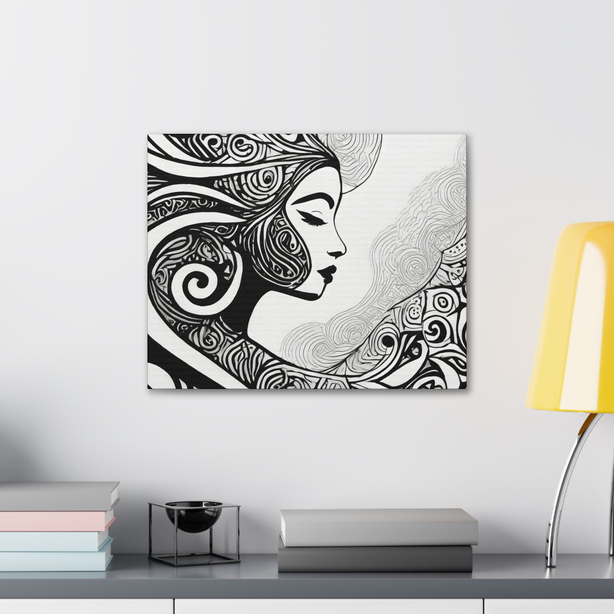 Female Black Line Art Canvas Print 7134 showcasing minimalist design on a textured canvas.