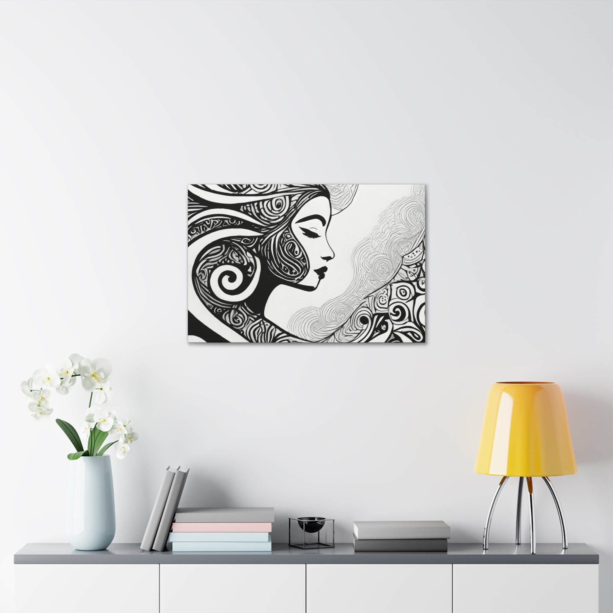 Female Black Line Art Canvas Print 7134 showcasing minimalist design on a textured canvas.