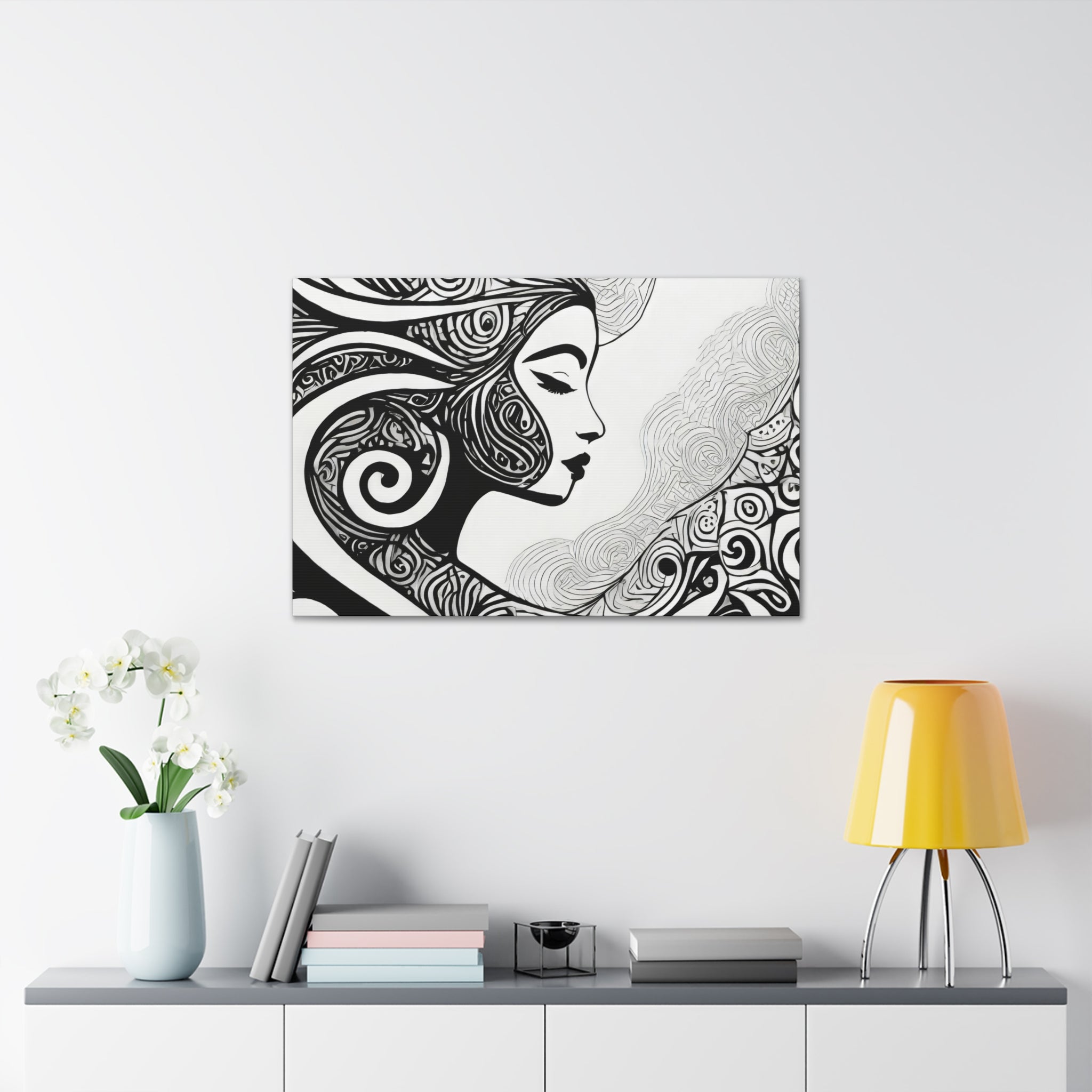 Female Black Line Art Canvas Print 7134 showcasing minimalist design on a textured canvas.