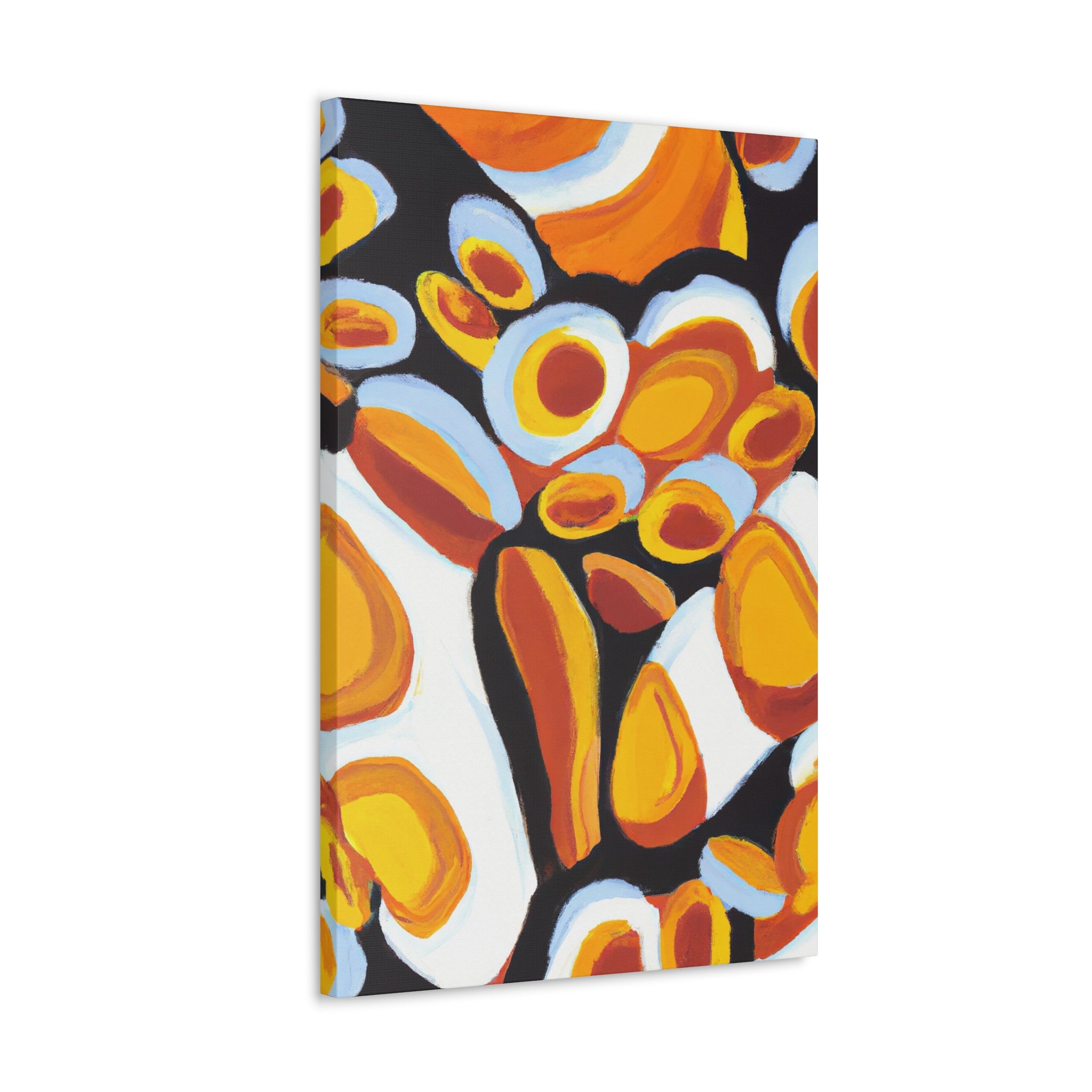 Orange black white geometric canvas print artwork, showcasing modern design and vibrant colors, perfect for wall decor.