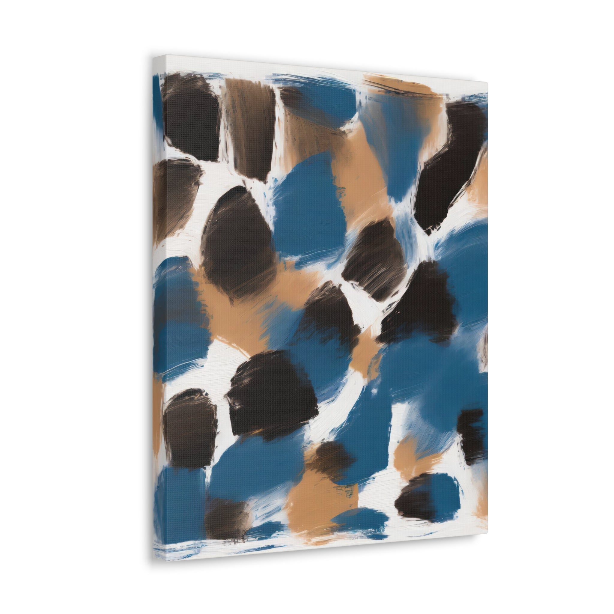 Spotted Rustic Brown Black Blue Canvas Print Artwork showcasing abstract design on a gallery wrap canvas.