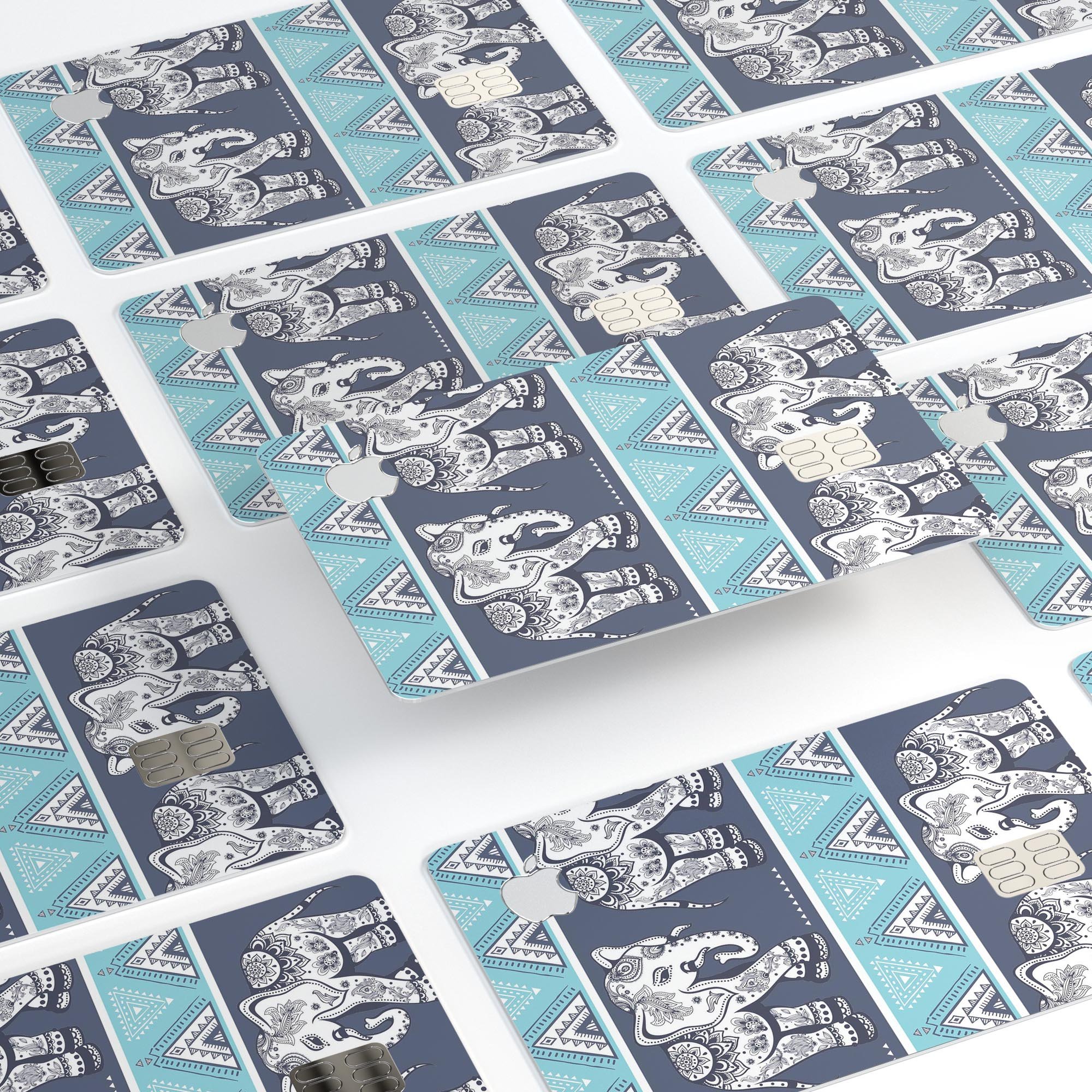 Walking Sacred Elephant Pattern decal skin for Apple Card, showcasing vibrant design and premium vinyl material.