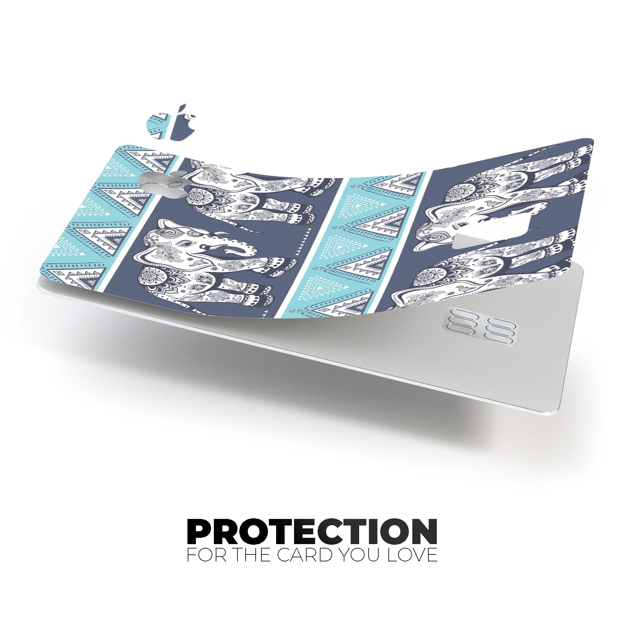 Walking Sacred Elephant Pattern decal skin for Apple Card, showcasing vibrant design and premium vinyl material.