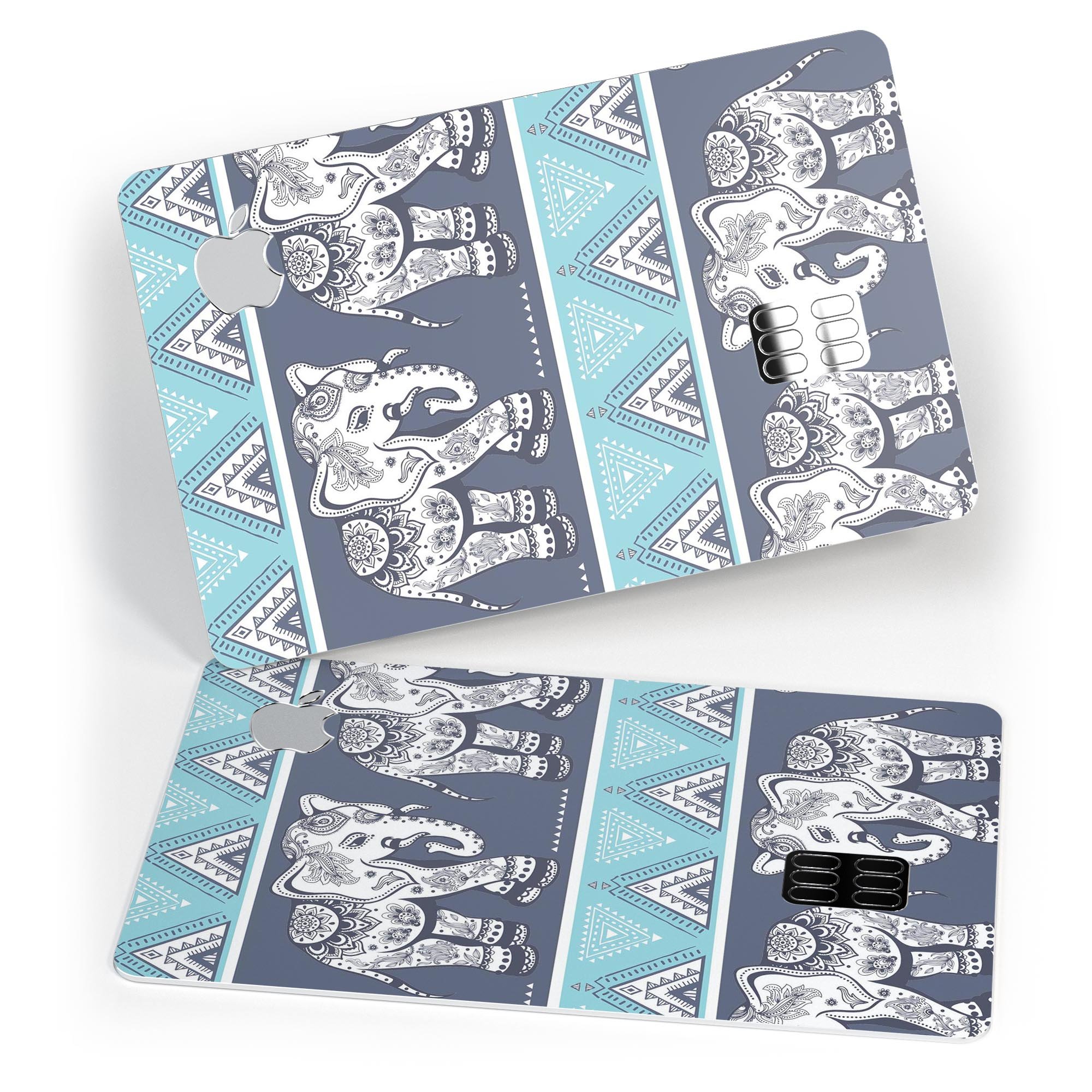 Walking Sacred Elephant Pattern decal skin for Apple Card, showcasing vibrant design and premium vinyl material.