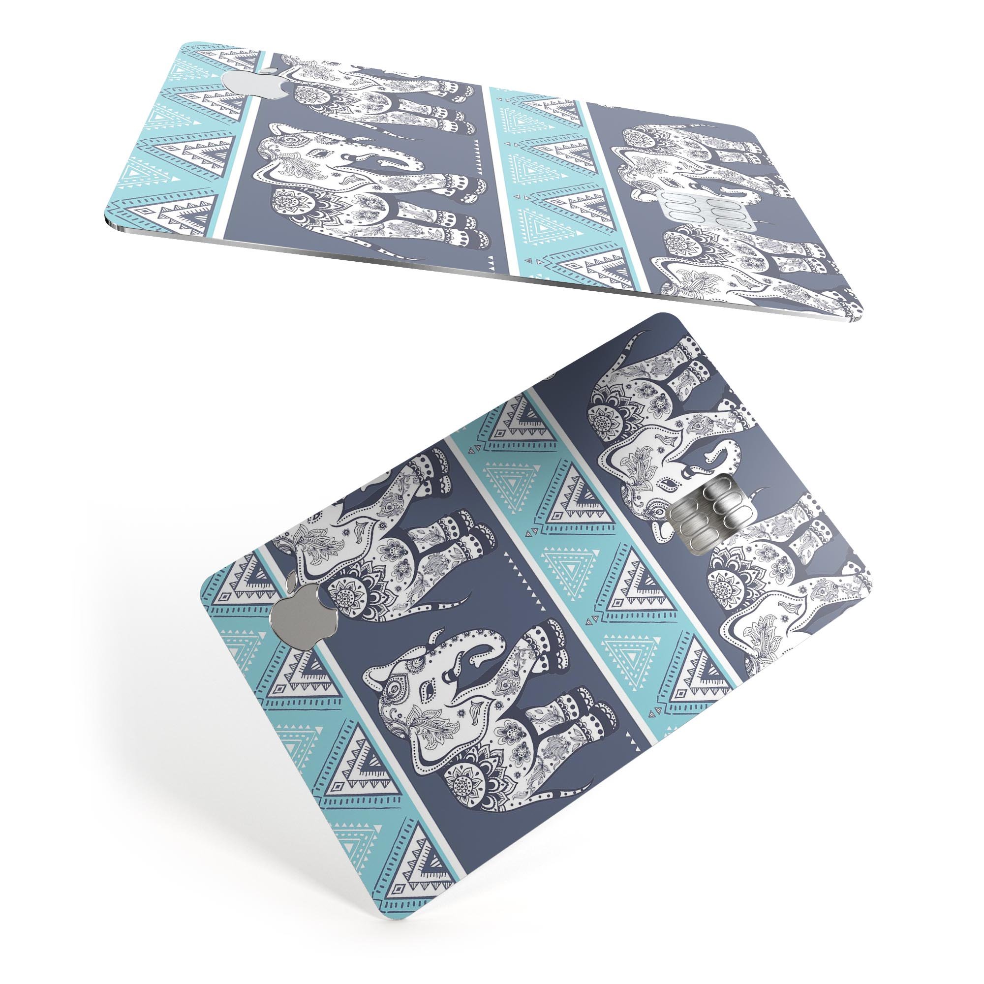 Walking Sacred Elephant Pattern decal skin for Apple Card, showcasing vibrant design and premium vinyl material.