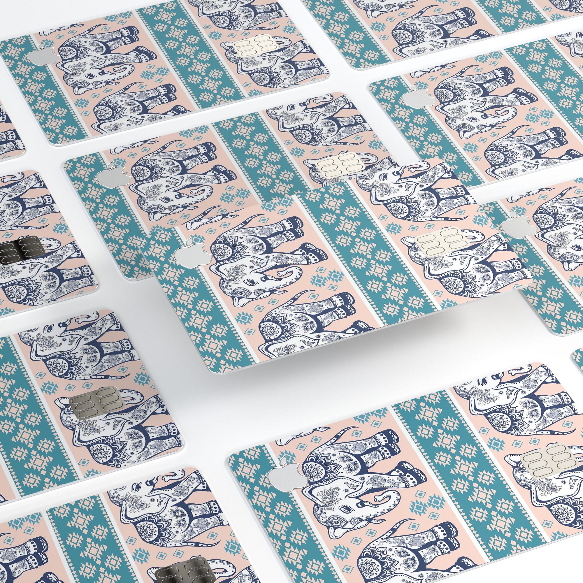 Walking Sacred Elephant Pattern V2 decal skin for Apple Card, showcasing vibrant colors and intricate design.