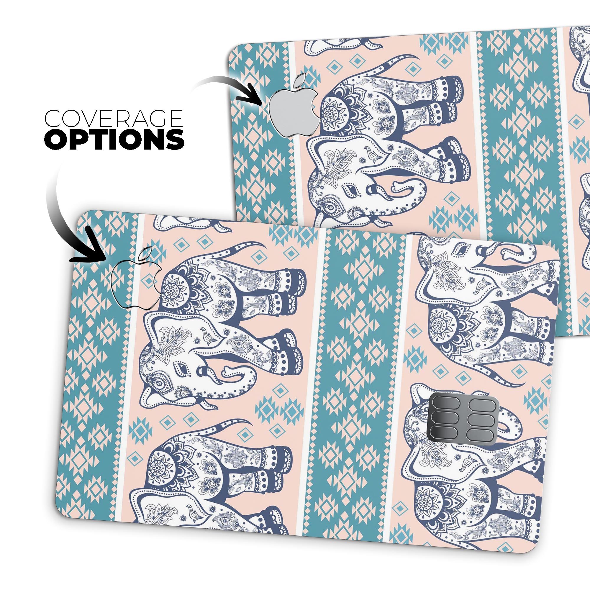 Walking Sacred Elephant Pattern V2 decal skin for Apple Card, showcasing vibrant colors and intricate design.