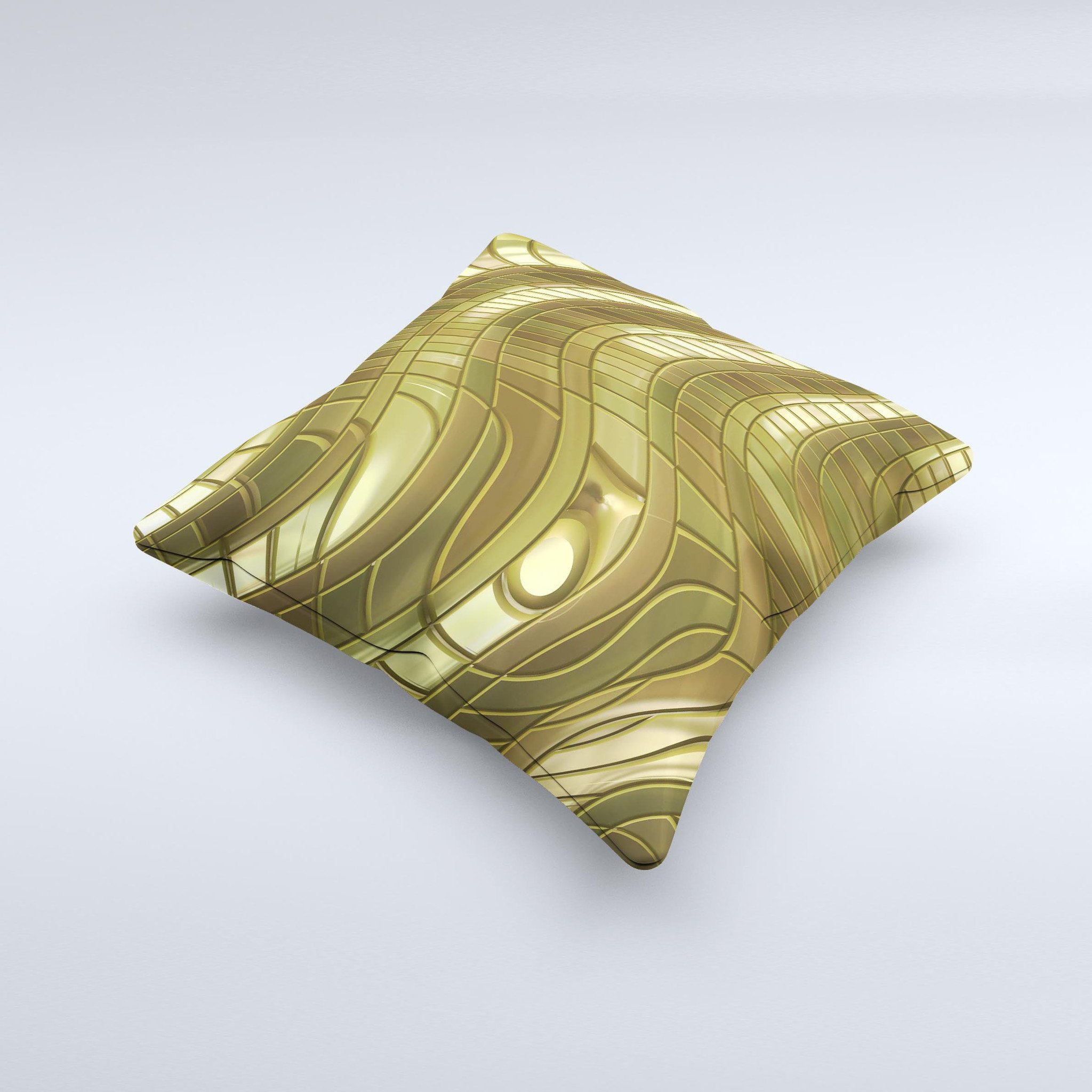 Warped Gold-Plated Mosaic ink-Fuzed Decorative Throw Pillow showcasing unique handcrafted design with luxurious fabric and vibrant colors.