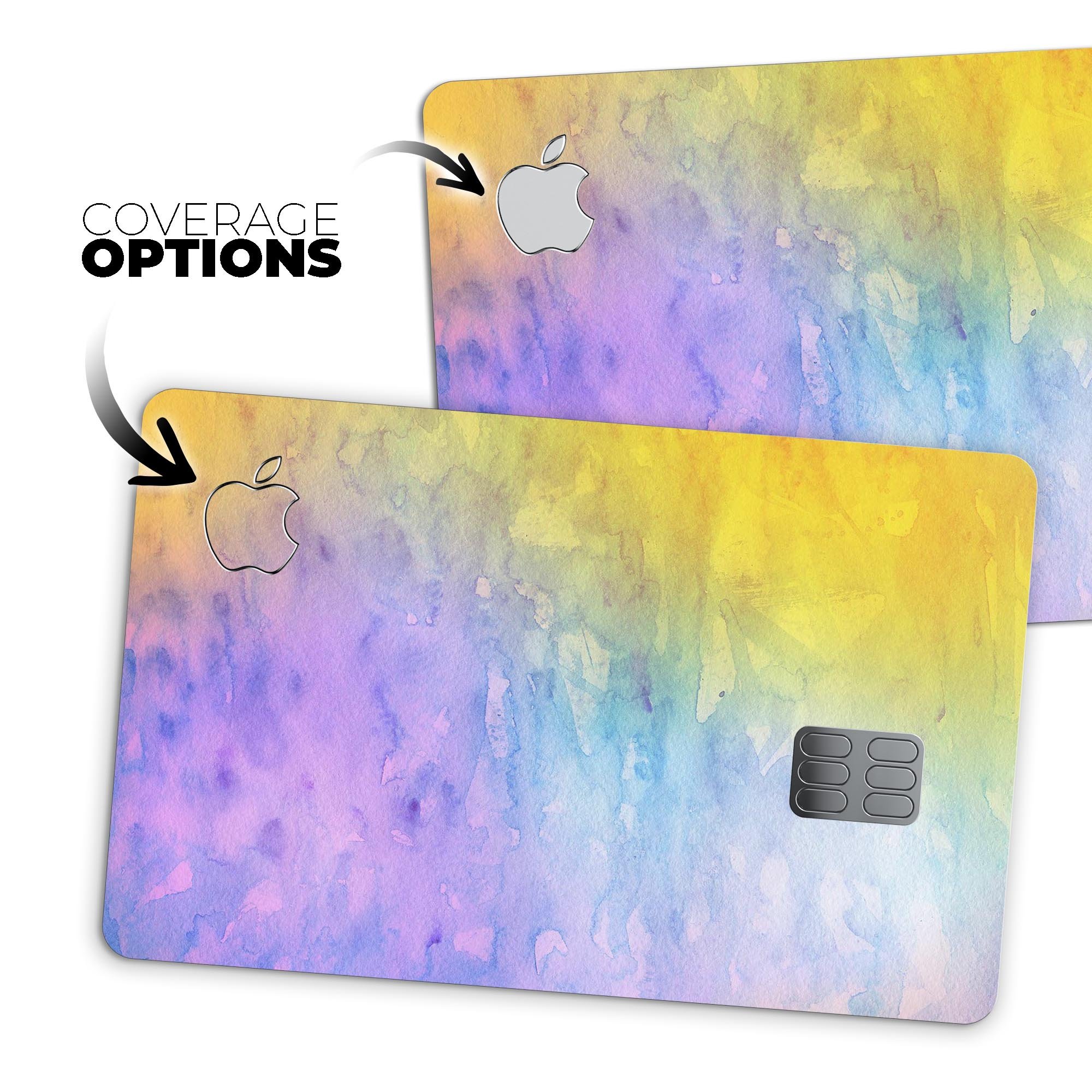 Washed 42083 Absorbed Watercolor Texture decal on an Apple Card, showcasing its premium design and protective features.