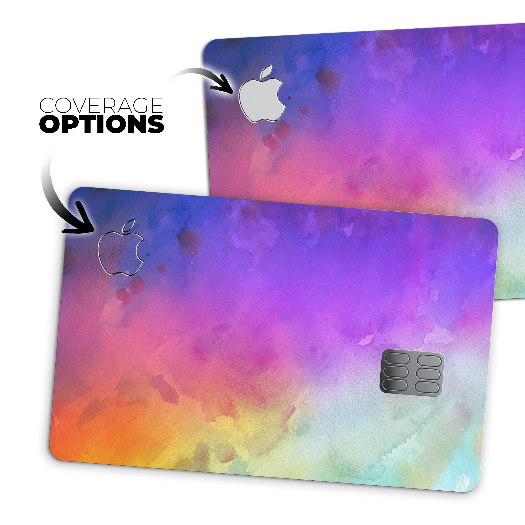 Washed 42321 Absorbed Watercolor Texture decal for Apple Card, showcasing vibrant colors and a protective design.