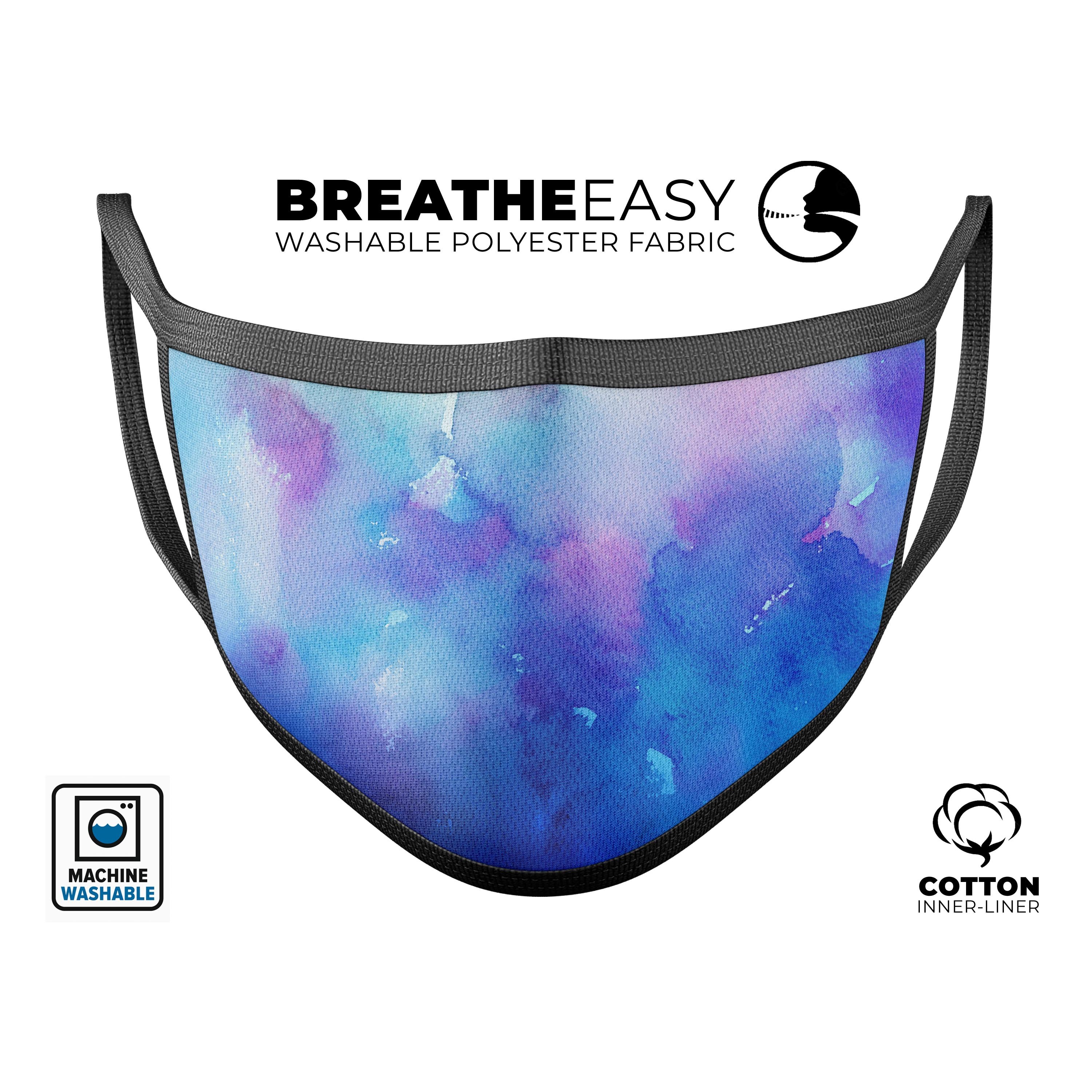 Washed 42290 Absorbed Watercolor Texture mouth cover featuring a vibrant design, adjustable ear loops, and a comfortable cotton interior.