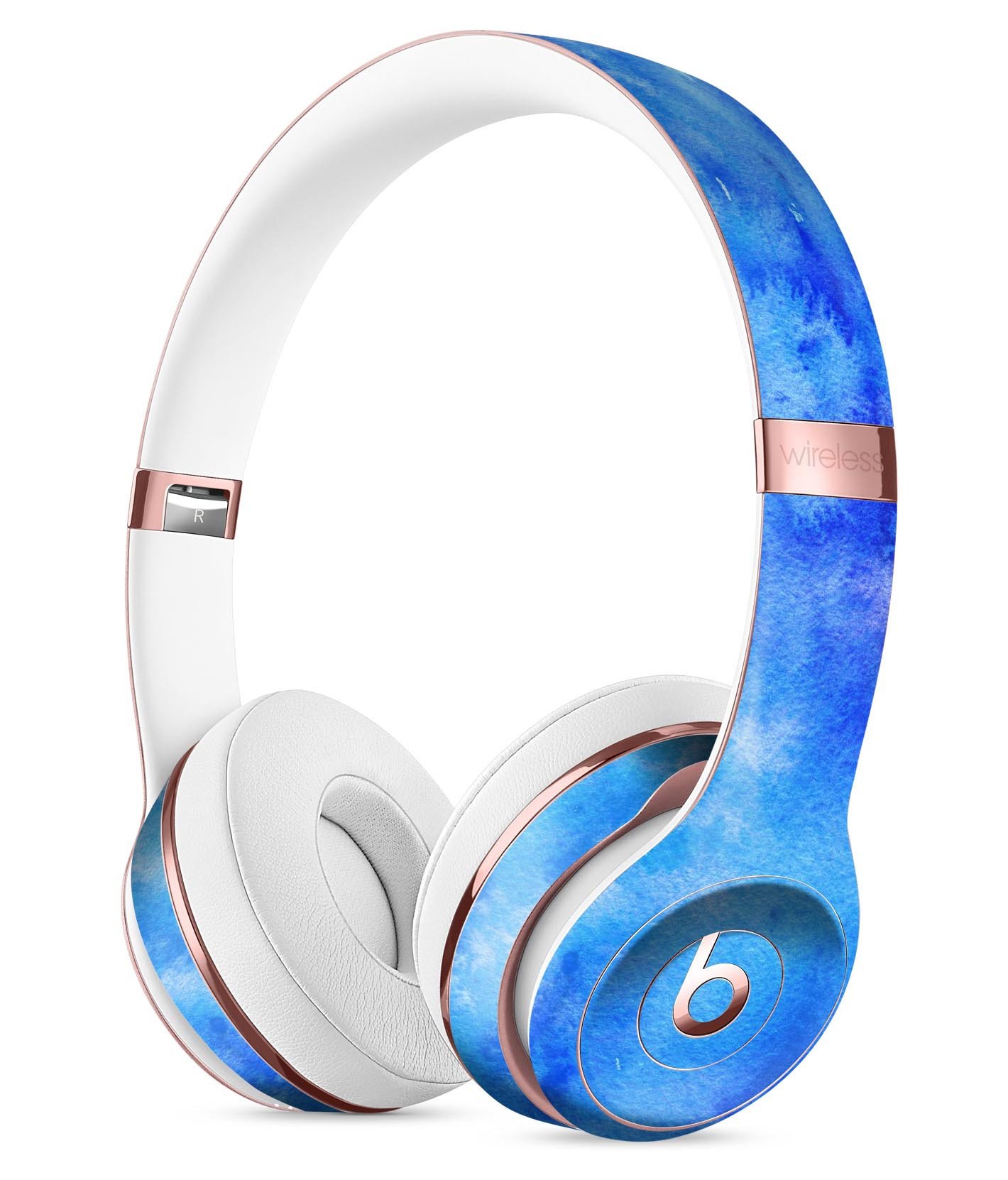 Washed Ocean Blue 402 Watercolor Texture Skin Kit for Beats by Dre Solo 3 Wireless Headphones, showcasing vibrant colors and precise cut.