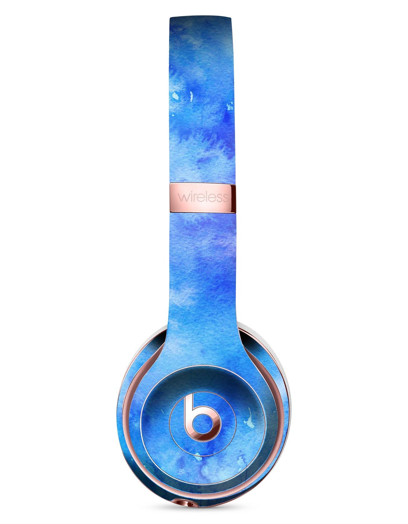 Washed Ocean Blue 402 Watercolor Texture Skin Kit for Beats by Dre Solo 3 Wireless Headphones, showcasing vibrant colors and precise cut.
