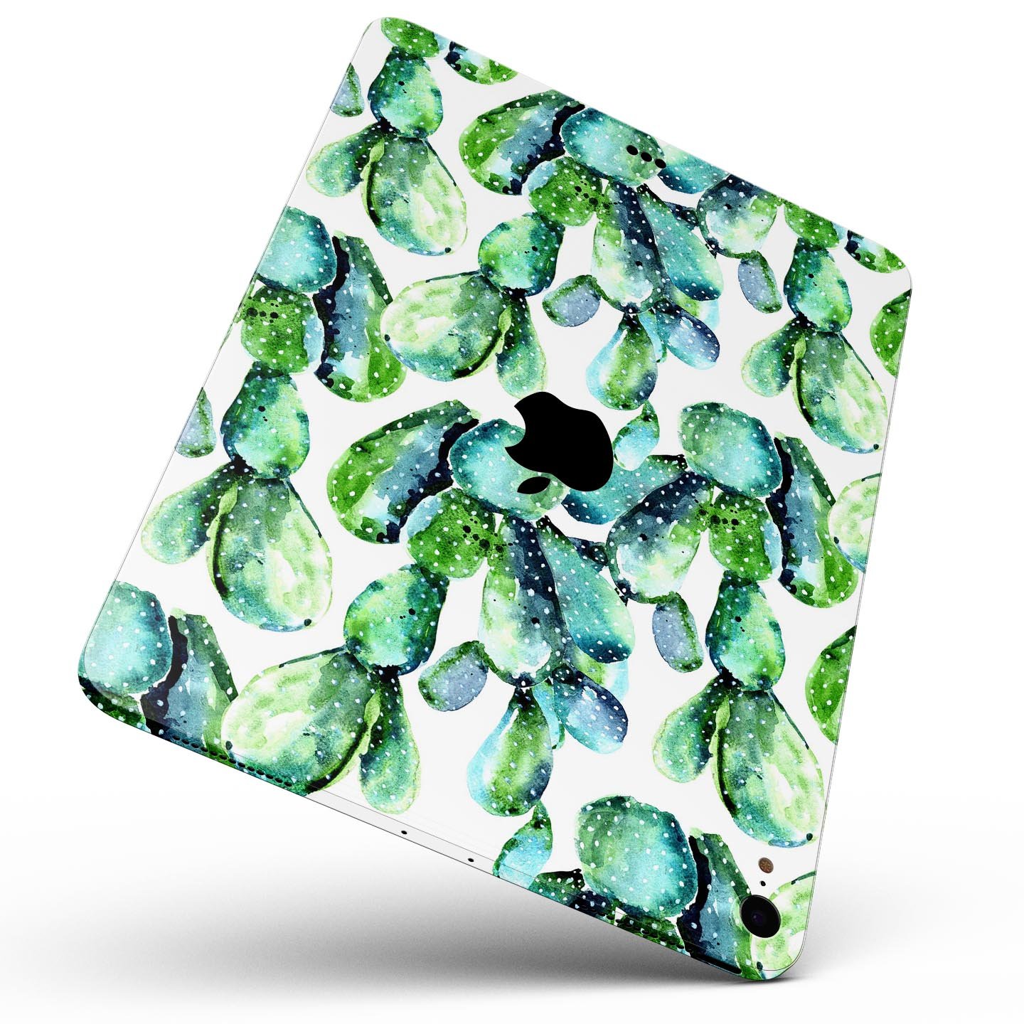 Watercolor Cactus Bloom V1 skin decal for Apple iPad, showcasing vibrant cactus design on a sleek surface.