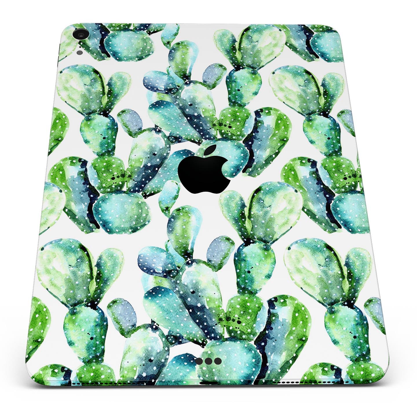 Watercolor Cactus Bloom V1 skin decal for Apple iPad, showcasing vibrant cactus design on a sleek surface.