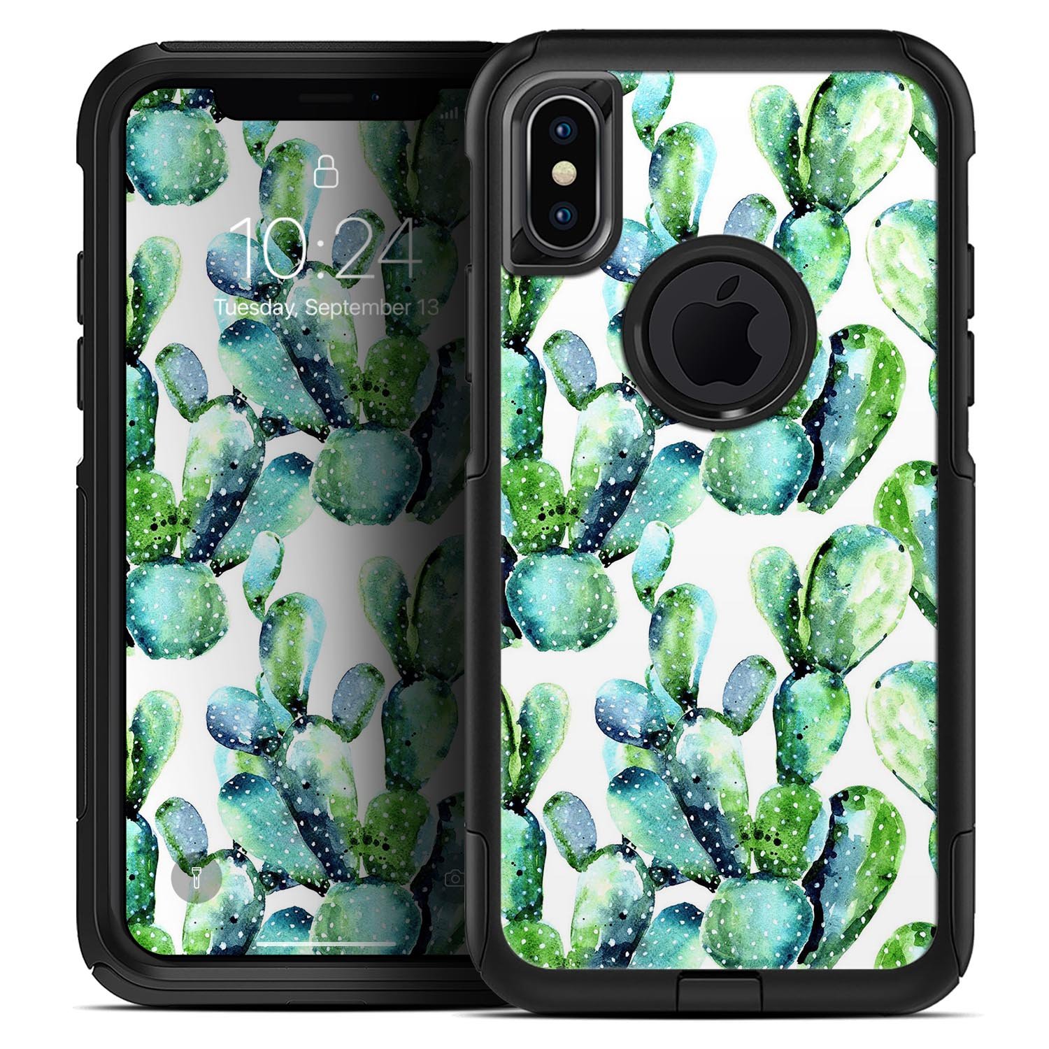 Watercolor Cactus Bloom V1 Skin Kit for iPhone OtterBox Cases featuring a vibrant cactus design.