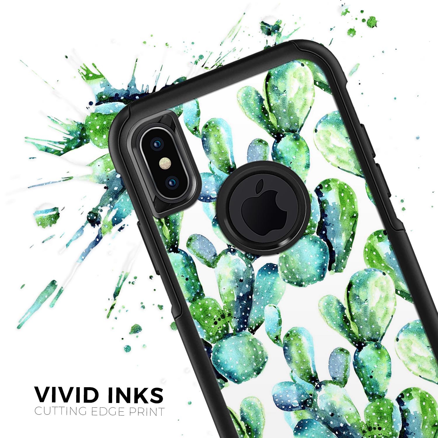 Watercolor Cactus Bloom V1 Skin Kit for iPhone OtterBox Cases featuring a vibrant cactus design.