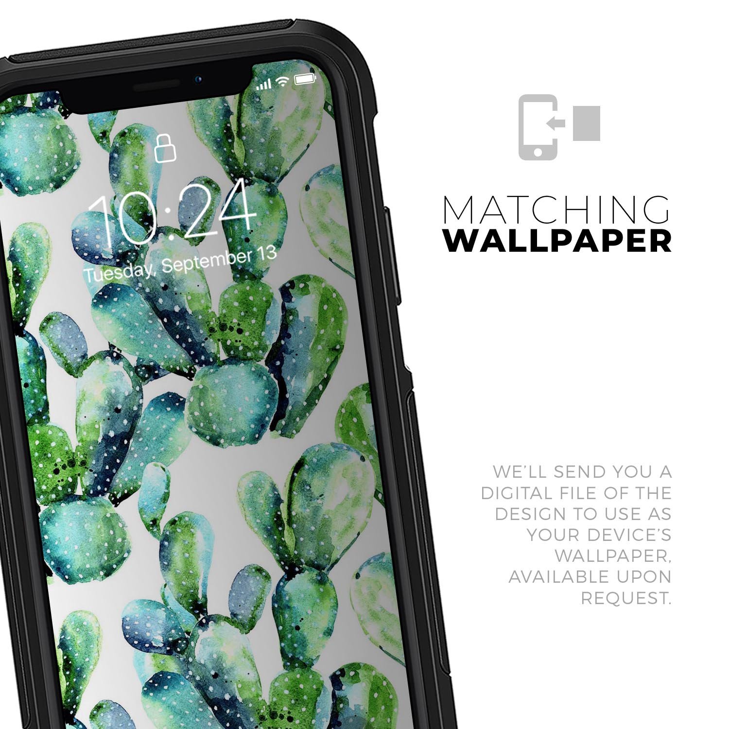Watercolor Cactus Bloom V1 Skin Kit for iPhone OtterBox Cases featuring a vibrant cactus design.