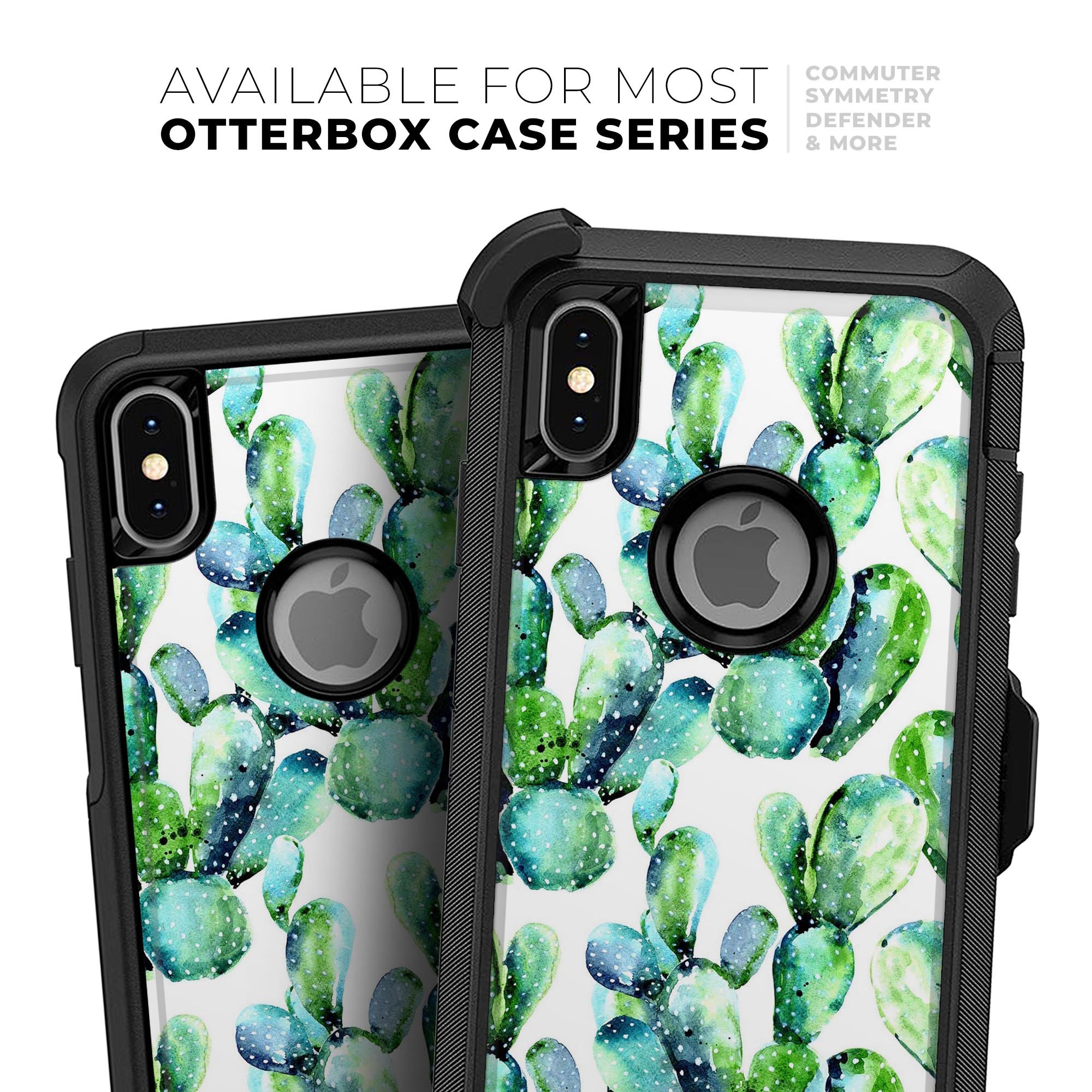 Watercolor Cactus Bloom V1 Skin Kit for iPhone OtterBox Cases featuring a vibrant cactus design.