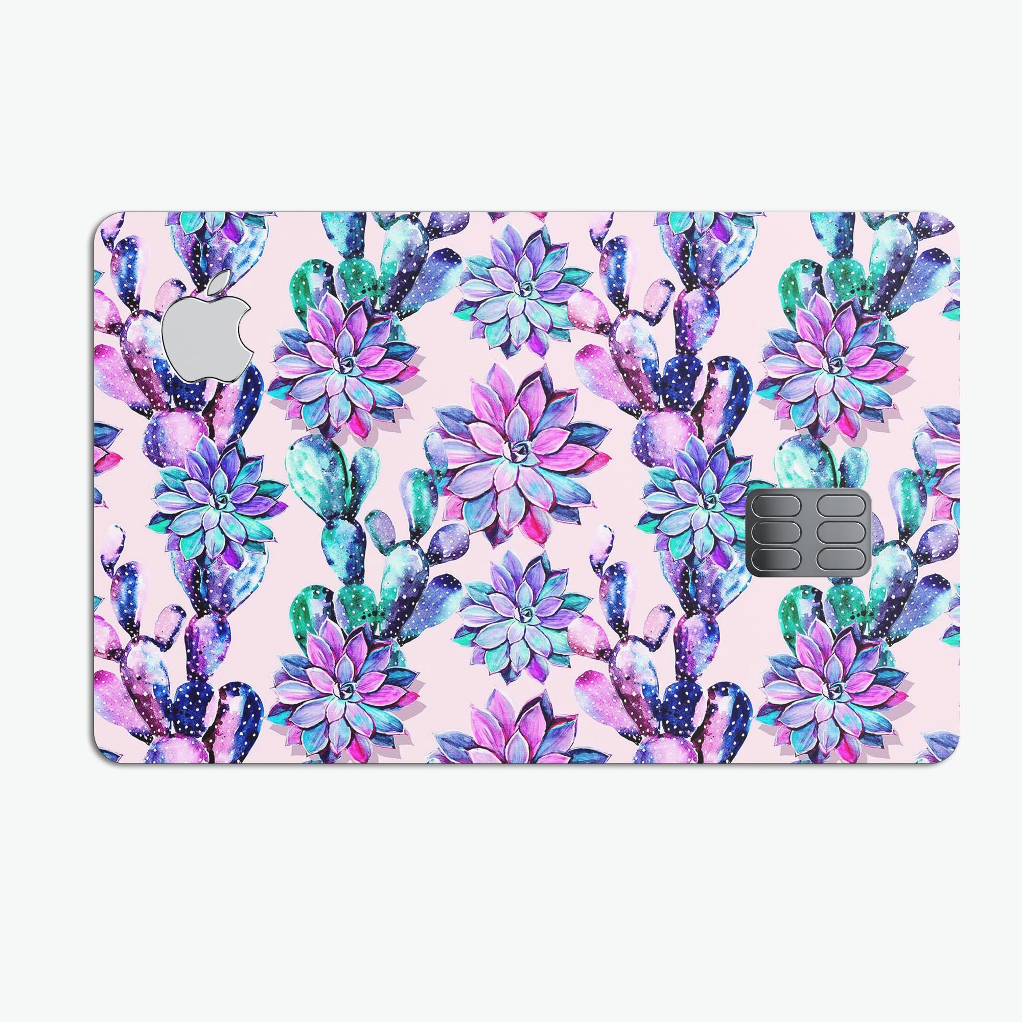 Watercolor Cactus Succulent Bloom V16 decal on an Apple Card, showcasing vibrant colors and intricate design.