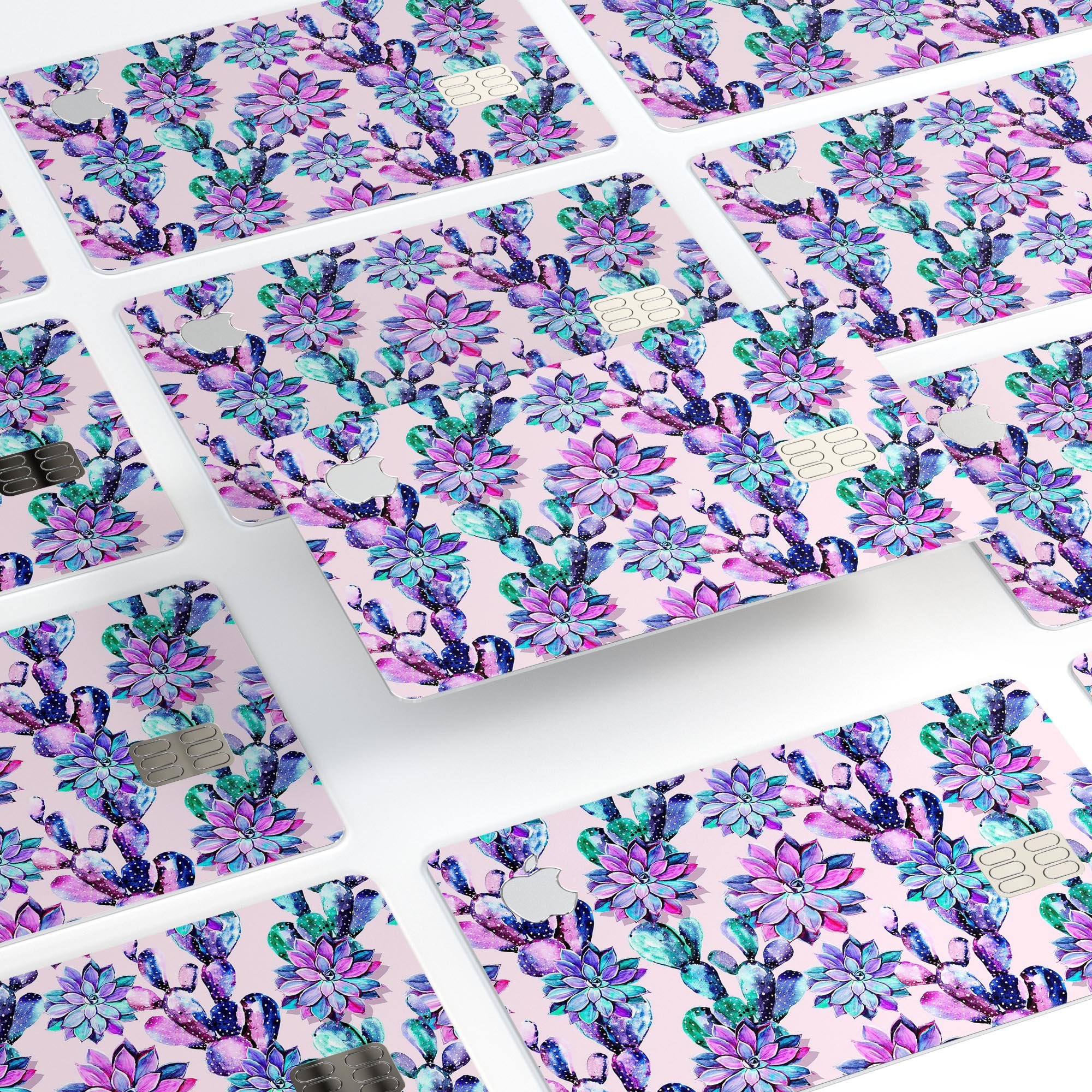 Watercolor Cactus Succulent Bloom V16 decal on an Apple Card, showcasing vibrant colors and intricate design.