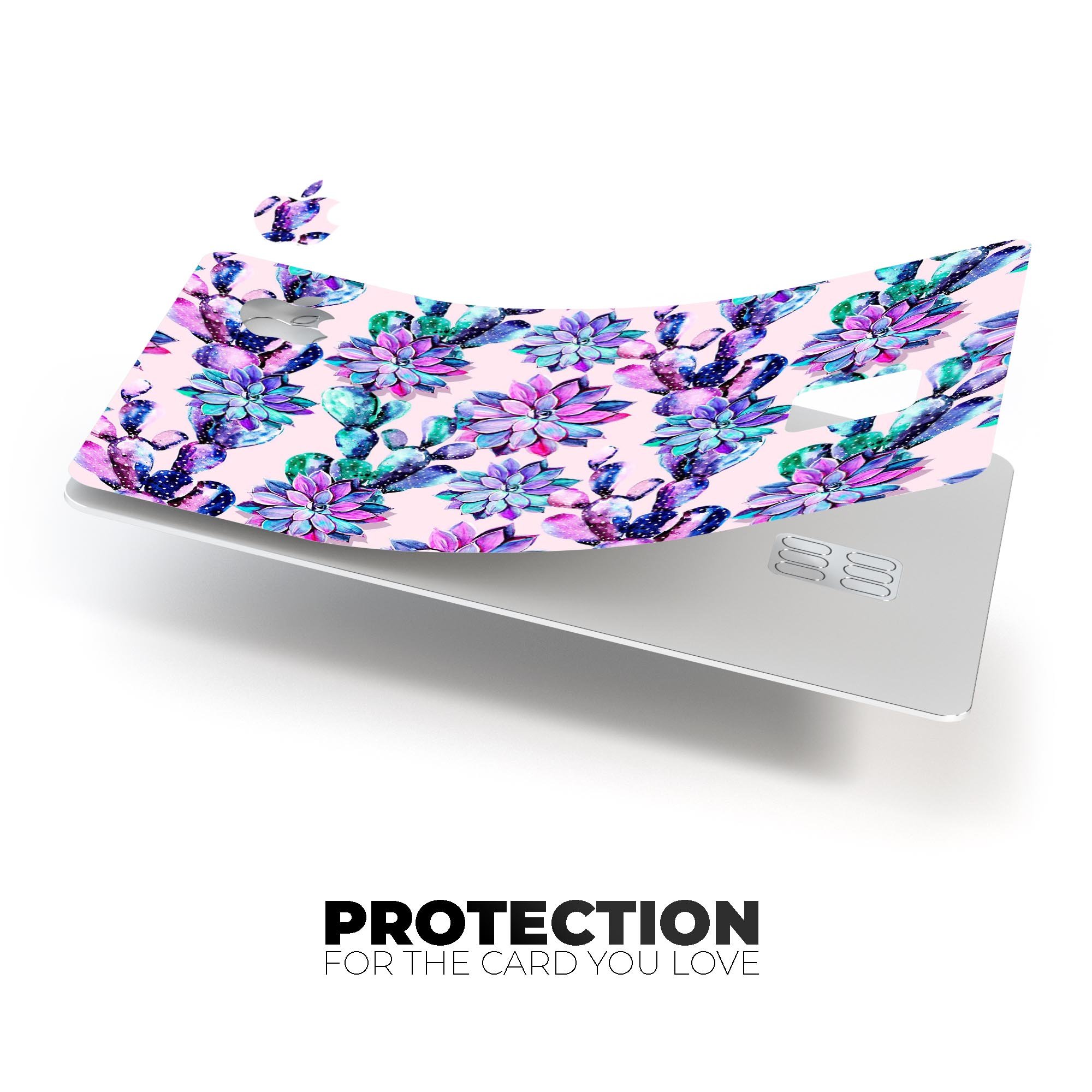 Watercolor Cactus Succulent Bloom V16 decal on an Apple Card, showcasing vibrant colors and intricate design.