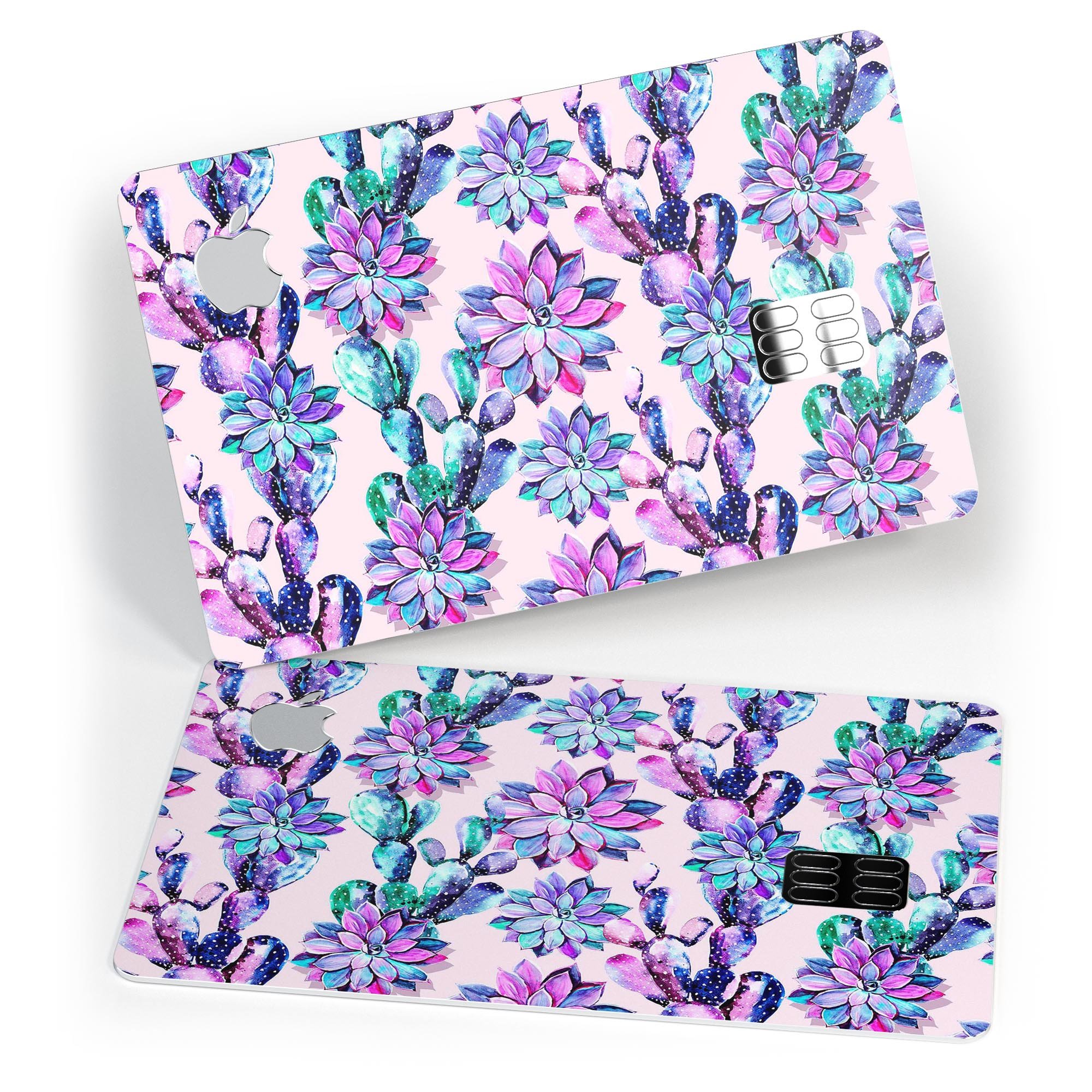 Watercolor Cactus Succulent Bloom V16 decal on an Apple Card, showcasing vibrant colors and intricate design.