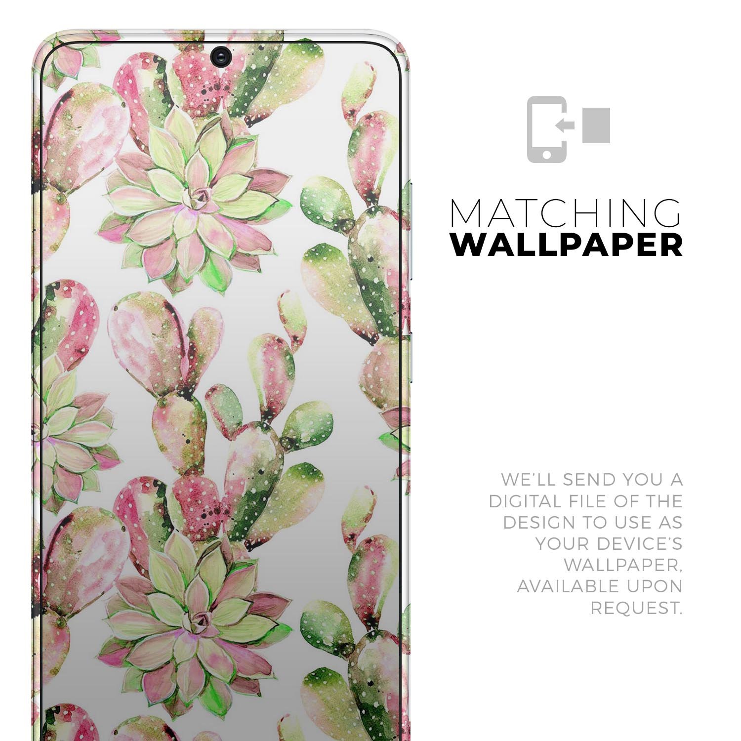 Watercolor Cactus Succulent Bloom V2 skin for Samsung Galaxy S20, showcasing vibrant colors and intricate design.