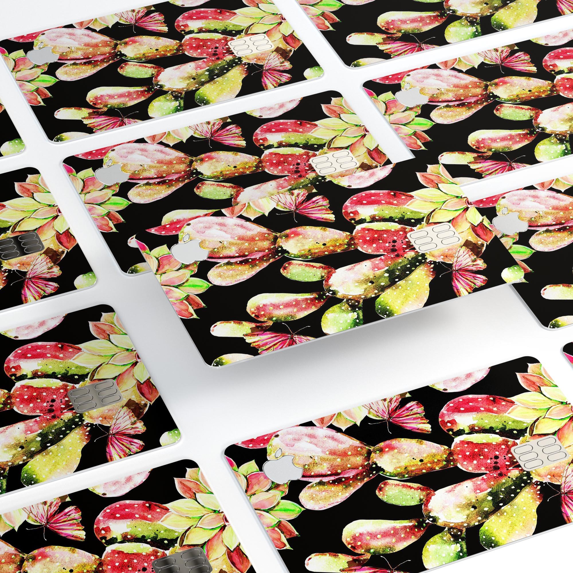 Watercolor Cactus Succulent Bloom V5 decal on an Apple Card, showcasing vibrant colors and a protective design.