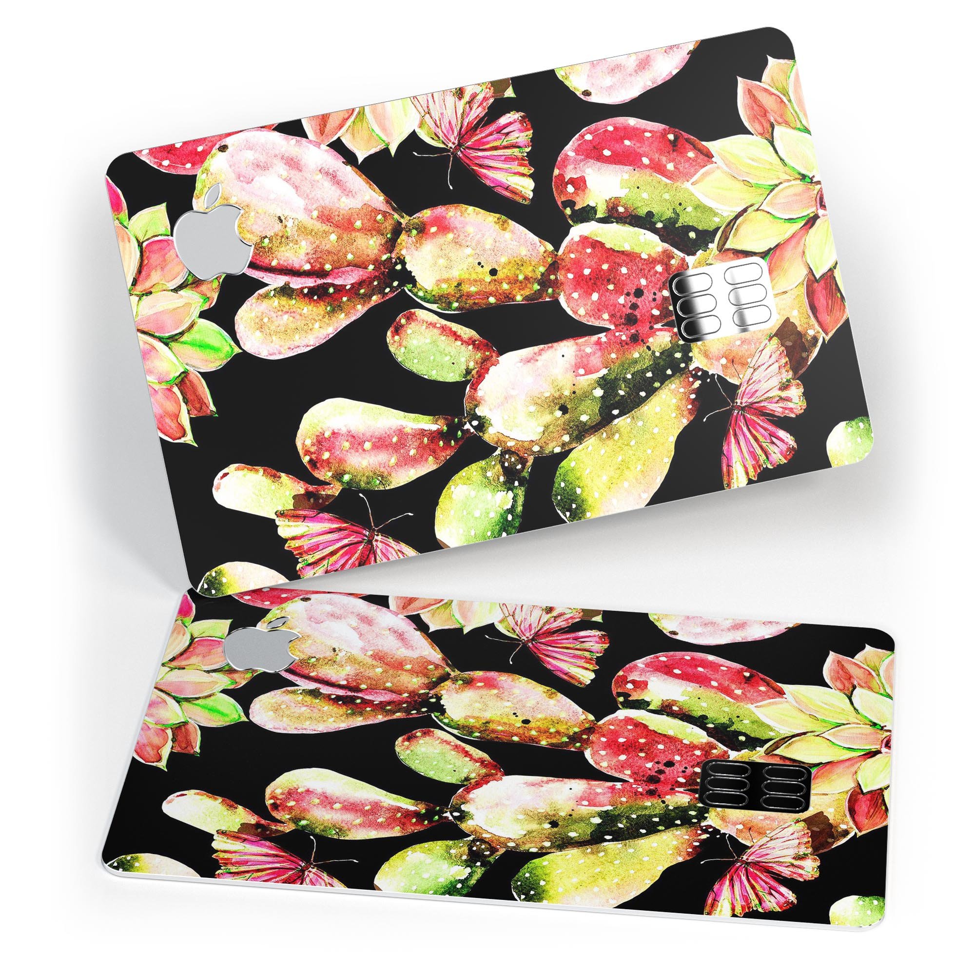 Watercolor Cactus Succulent Bloom V5 decal on an Apple Card, showcasing vibrant colors and a protective design.
