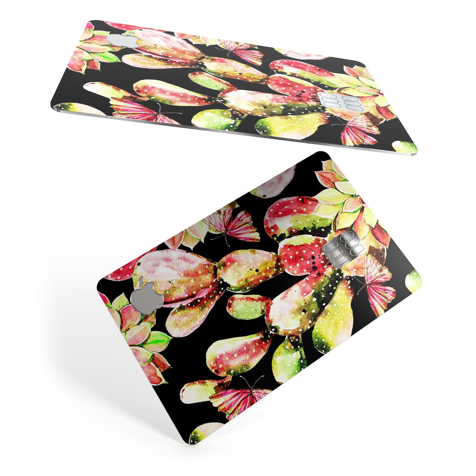 Watercolor Cactus Succulent Bloom V5 decal on an Apple Card, showcasing vibrant colors and a protective design.