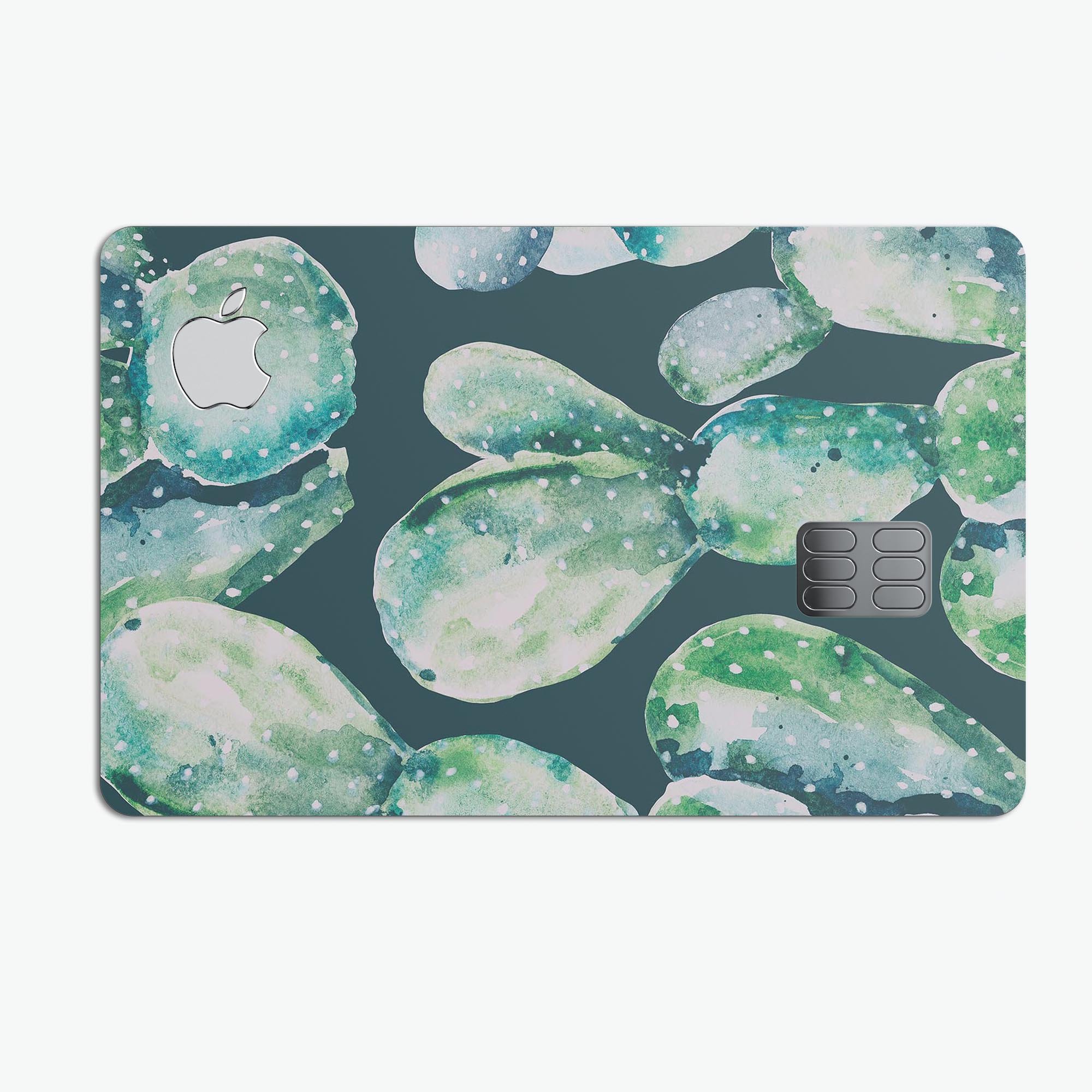 Watercolor Cactus Succulent Bloom V7 decal on an Apple Card, showcasing vibrant colors and a protective design.