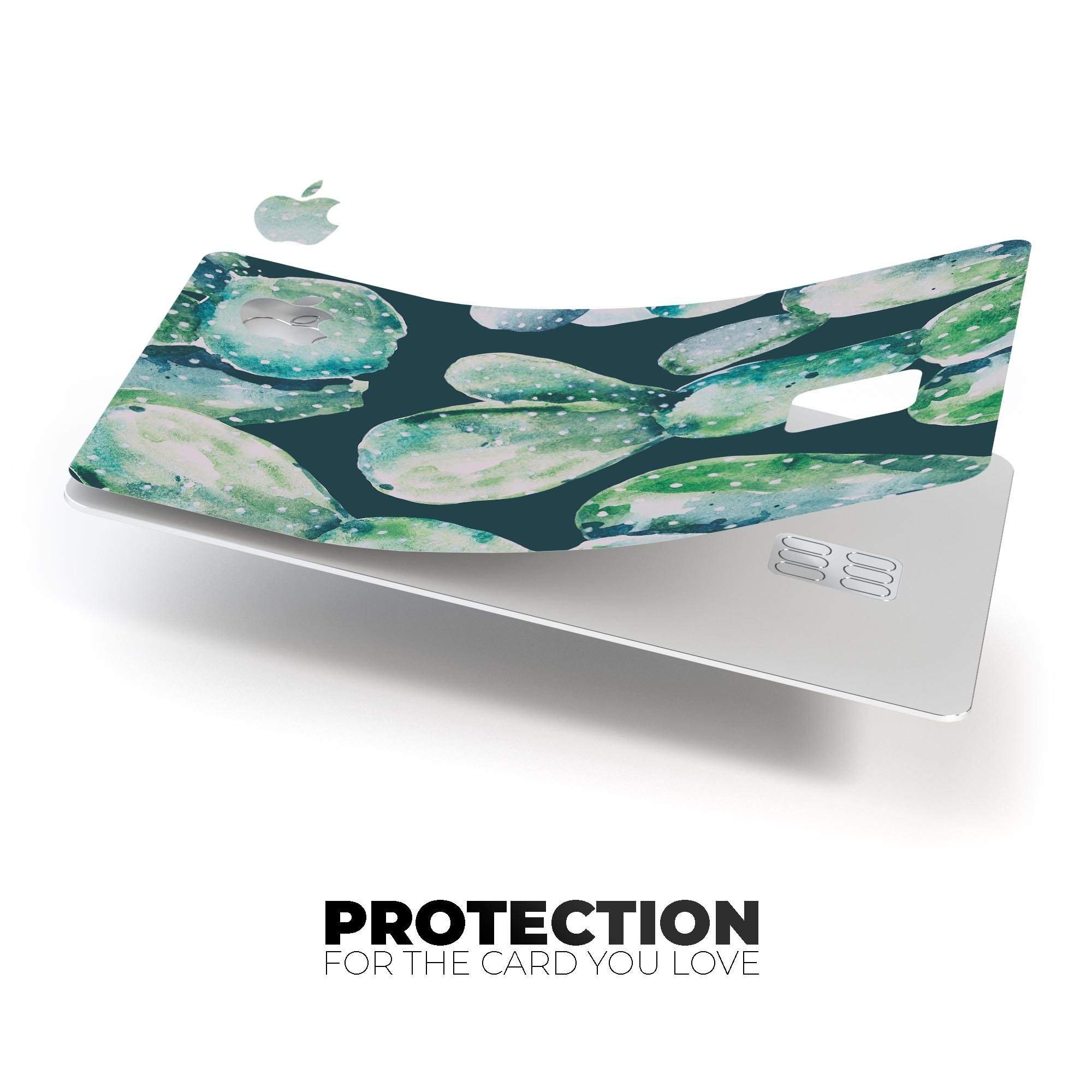 Watercolor Cactus Succulent Bloom V7 decal on an Apple Card, showcasing vibrant colors and a protective design.