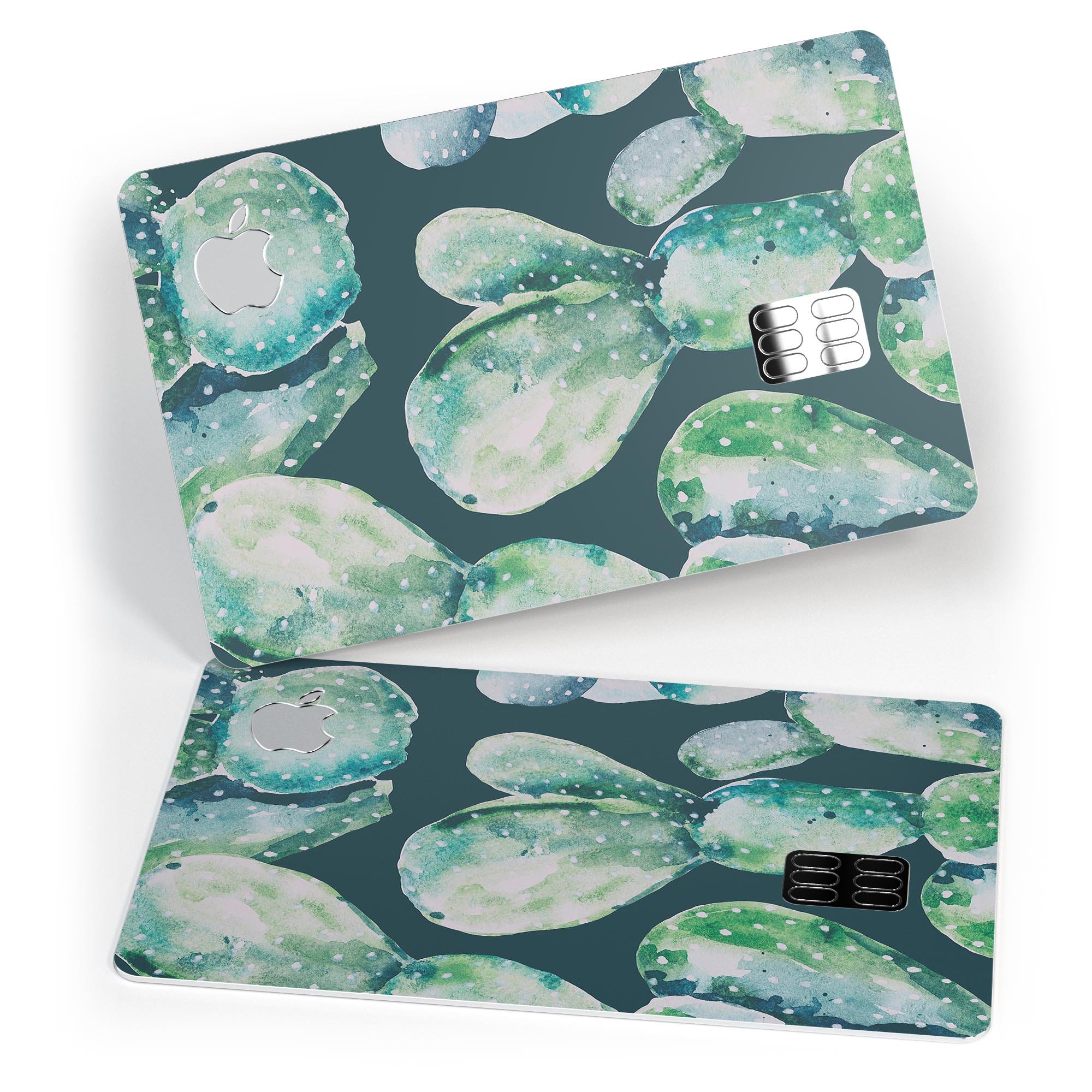 Watercolor Cactus Succulent Bloom V7 decal on an Apple Card, showcasing vibrant colors and a protective design.