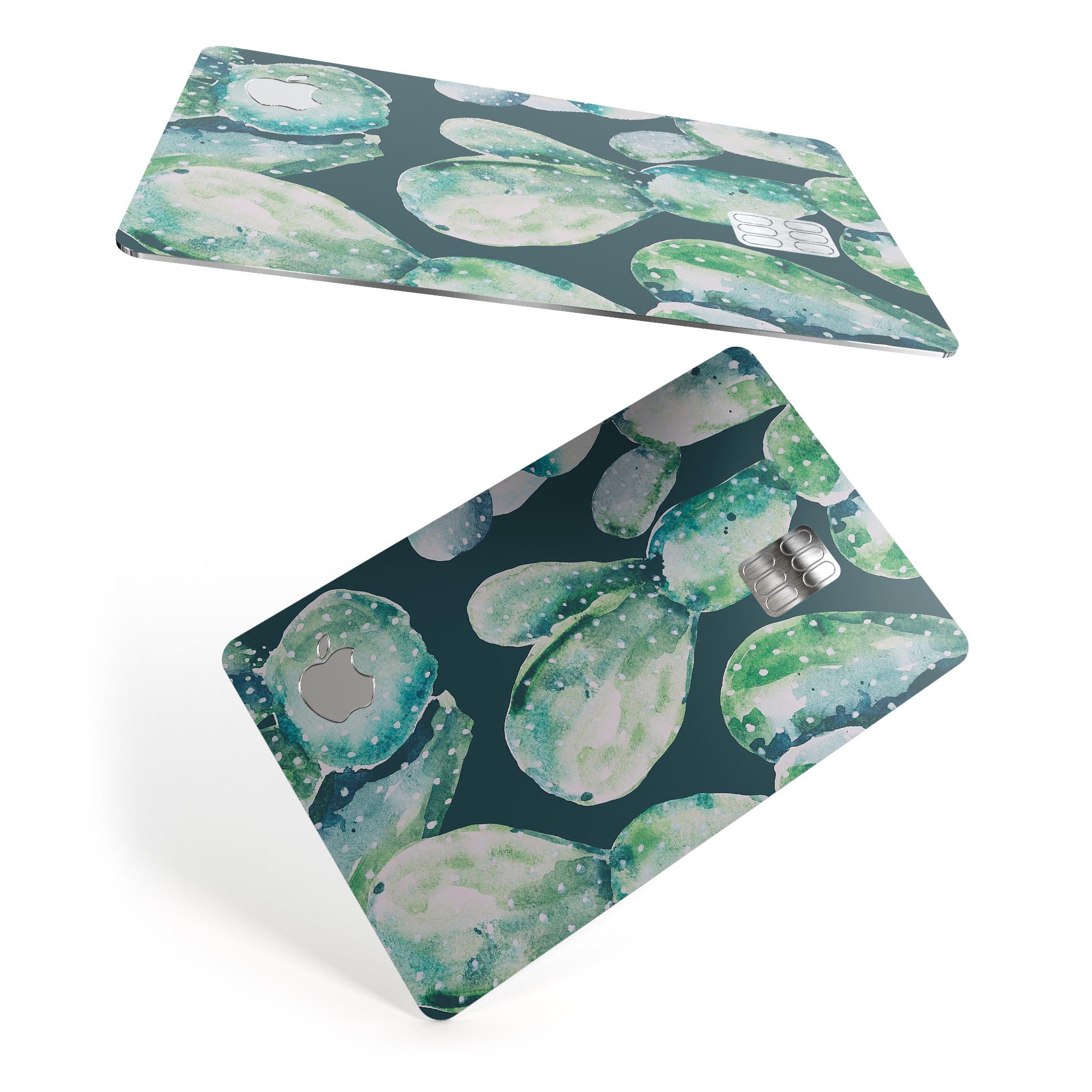 Watercolor Cactus Succulent Bloom V7 decal on an Apple Card, showcasing vibrant colors and a protective design.