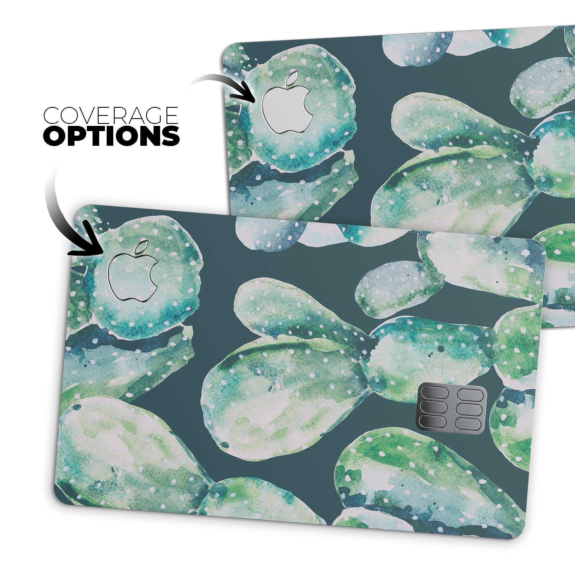 Watercolor Cactus Succulent Bloom V7 decal on an Apple Card, showcasing vibrant colors and a protective design.