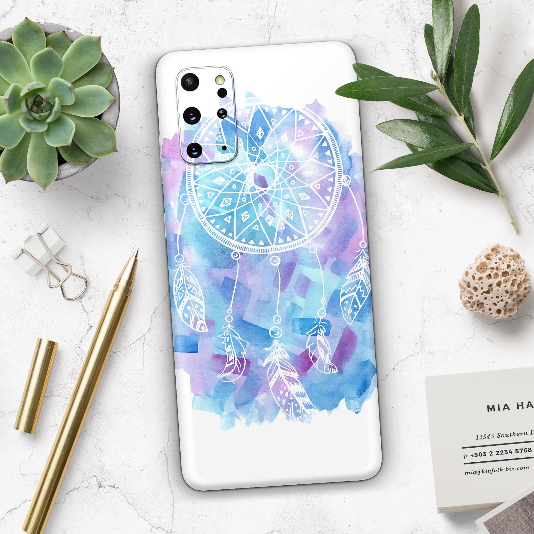 Watercolor Dreamcatcher Skin-Kit for Samsung Galaxy S-Series, showcasing vibrant colors and intricate design.