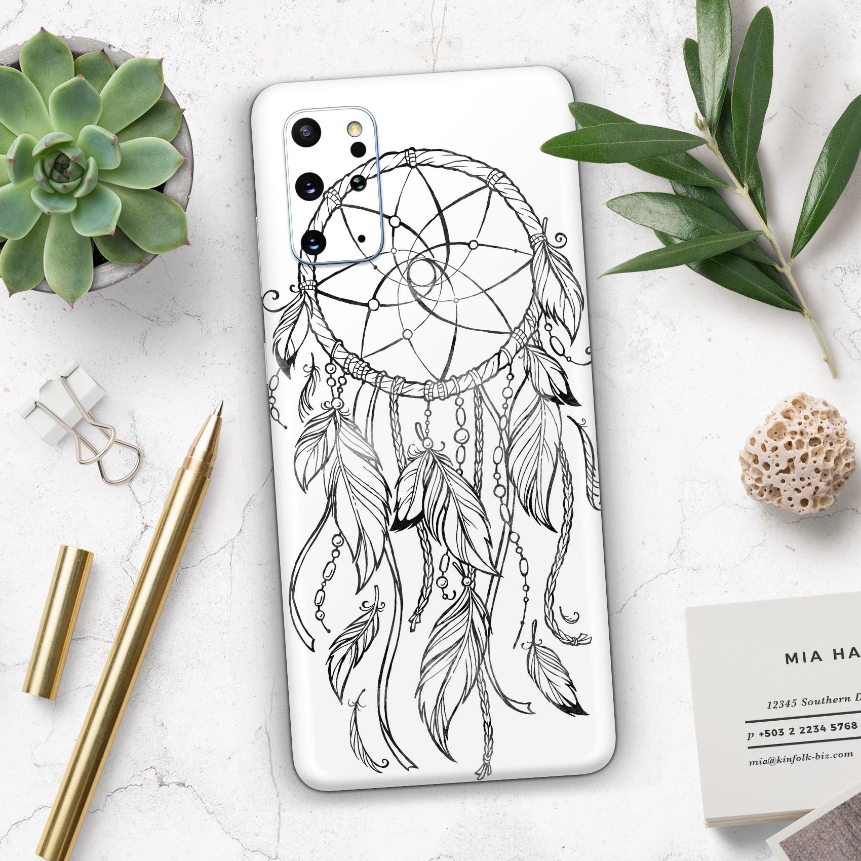 WaterColor Dreamcatchers v11 skin for Samsung Galaxy S20, showcasing vibrant colors and a sleek design.