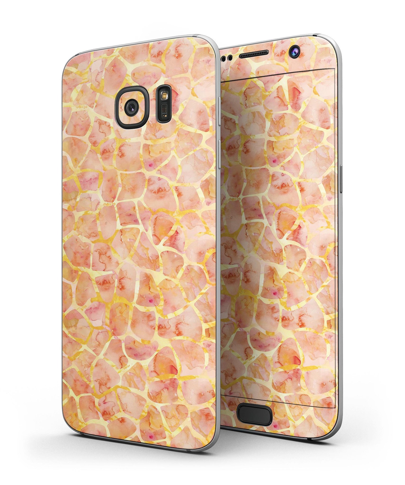 Watercolor Giraffe Pattern skin kit for Samsung Galaxy S7 and S7 Edge, showcasing vibrant colors and sleek design.