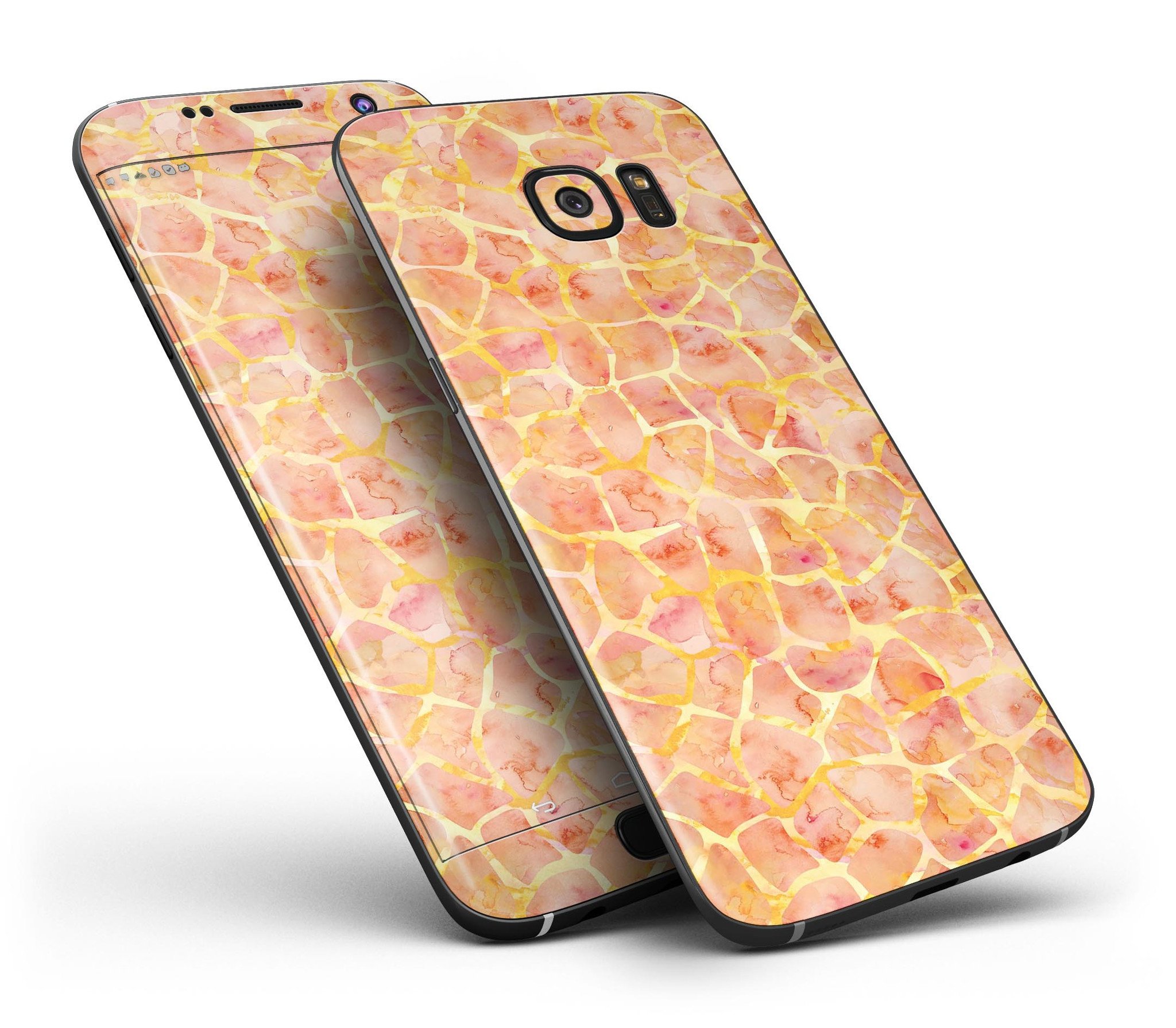 Watercolor Giraffe Pattern skin kit for Samsung Galaxy S7 and S7 Edge, showcasing vibrant colors and sleek design.