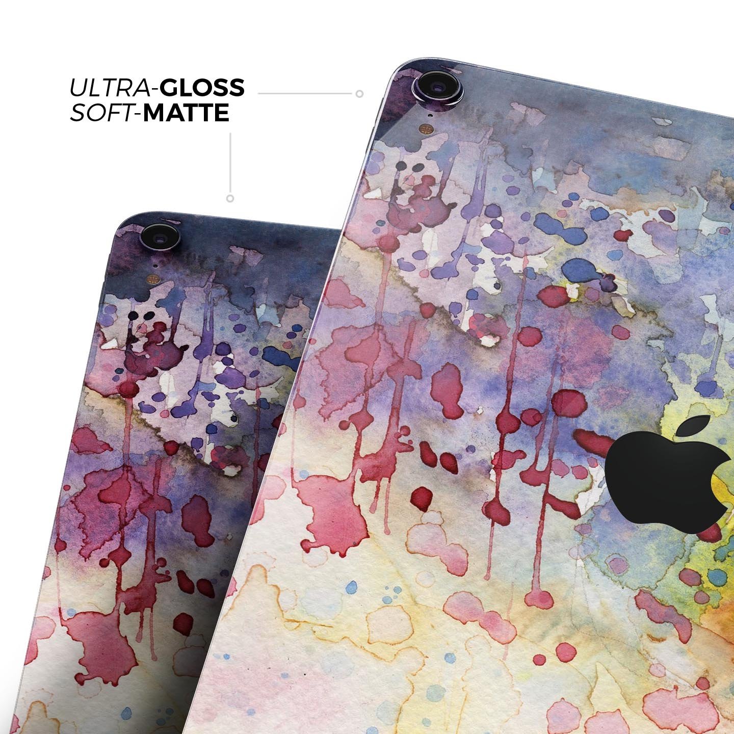 WaterColor Grunge Skin Decal for Apple iPad, showcasing vibrant colors and artistic design, providing full-body protection.